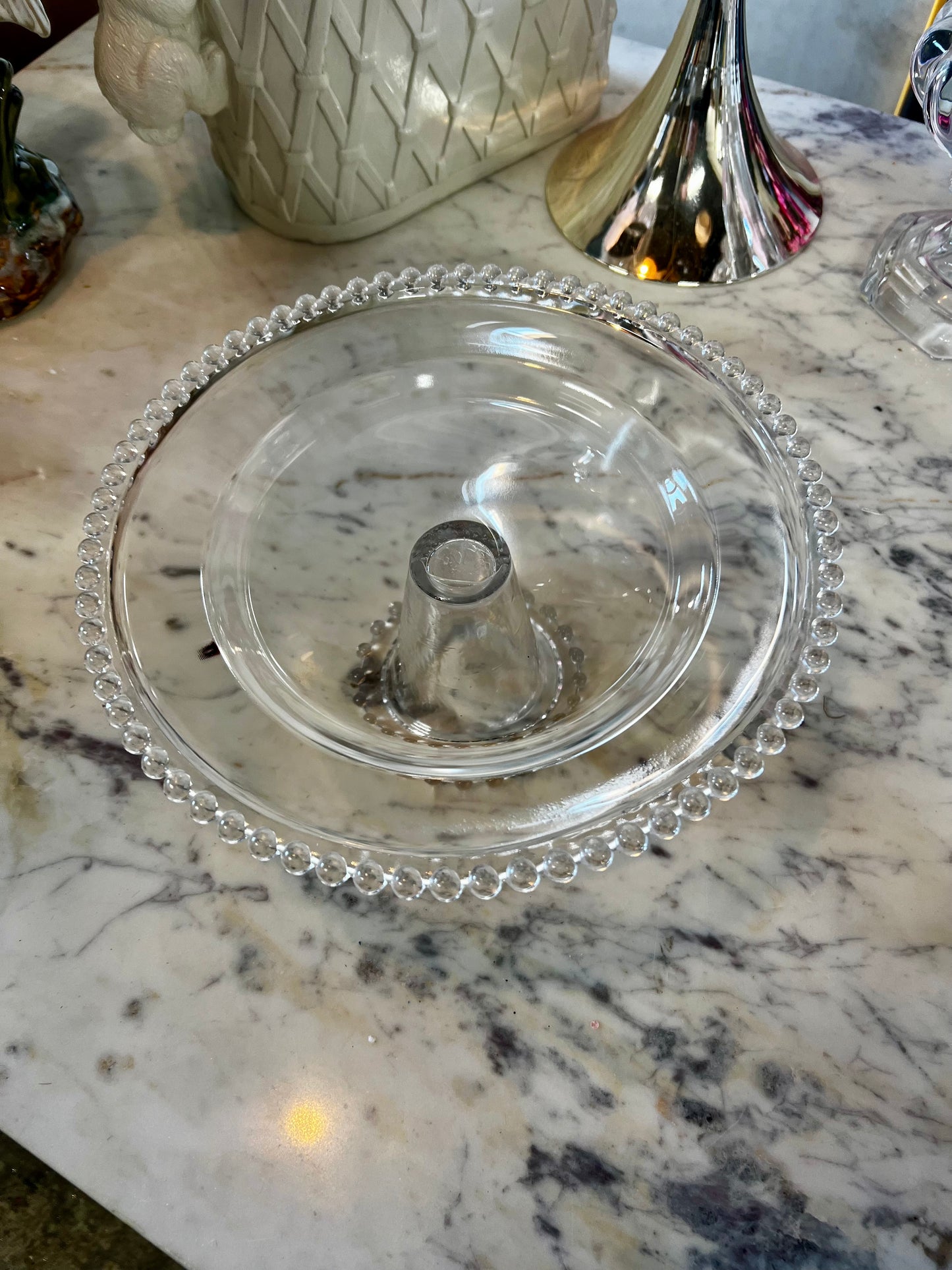 Beaded glass cake stand 12.5 inch diameter
