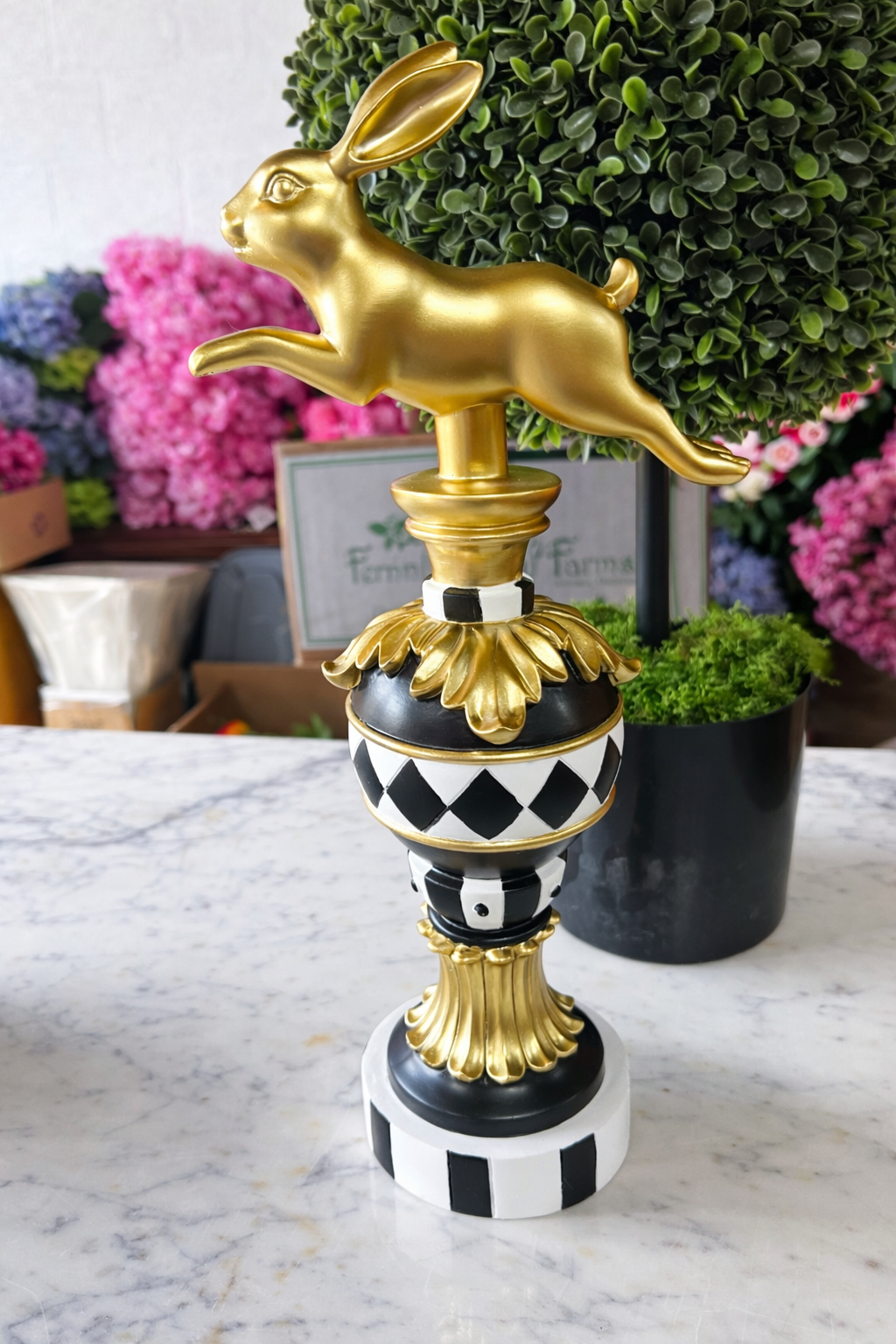 Gold, Black and White Prancing Easter Bunny