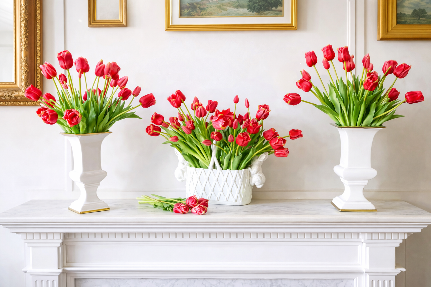 Real touch, long dark pink tulips bundle.