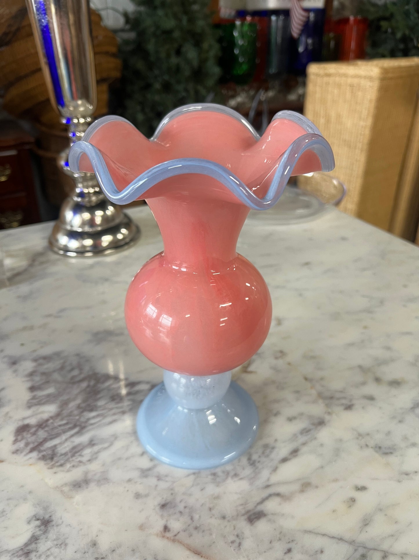 Salmon and Soft Blue Glass Vase