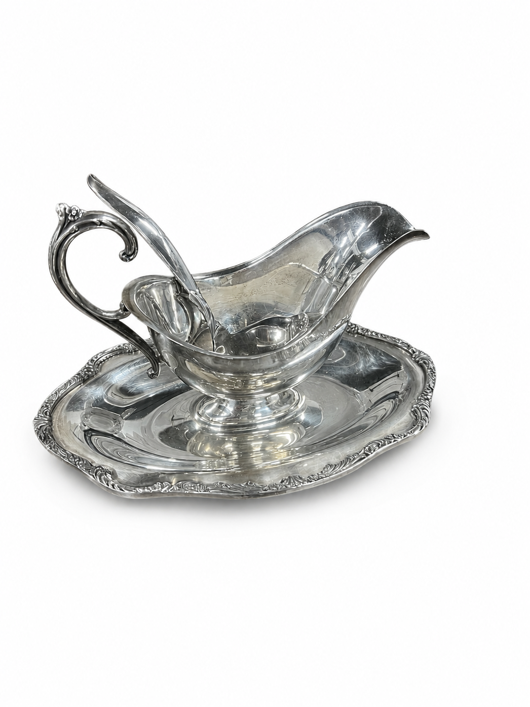 Vintage Silver-Plated Gravy Boat with Ladle