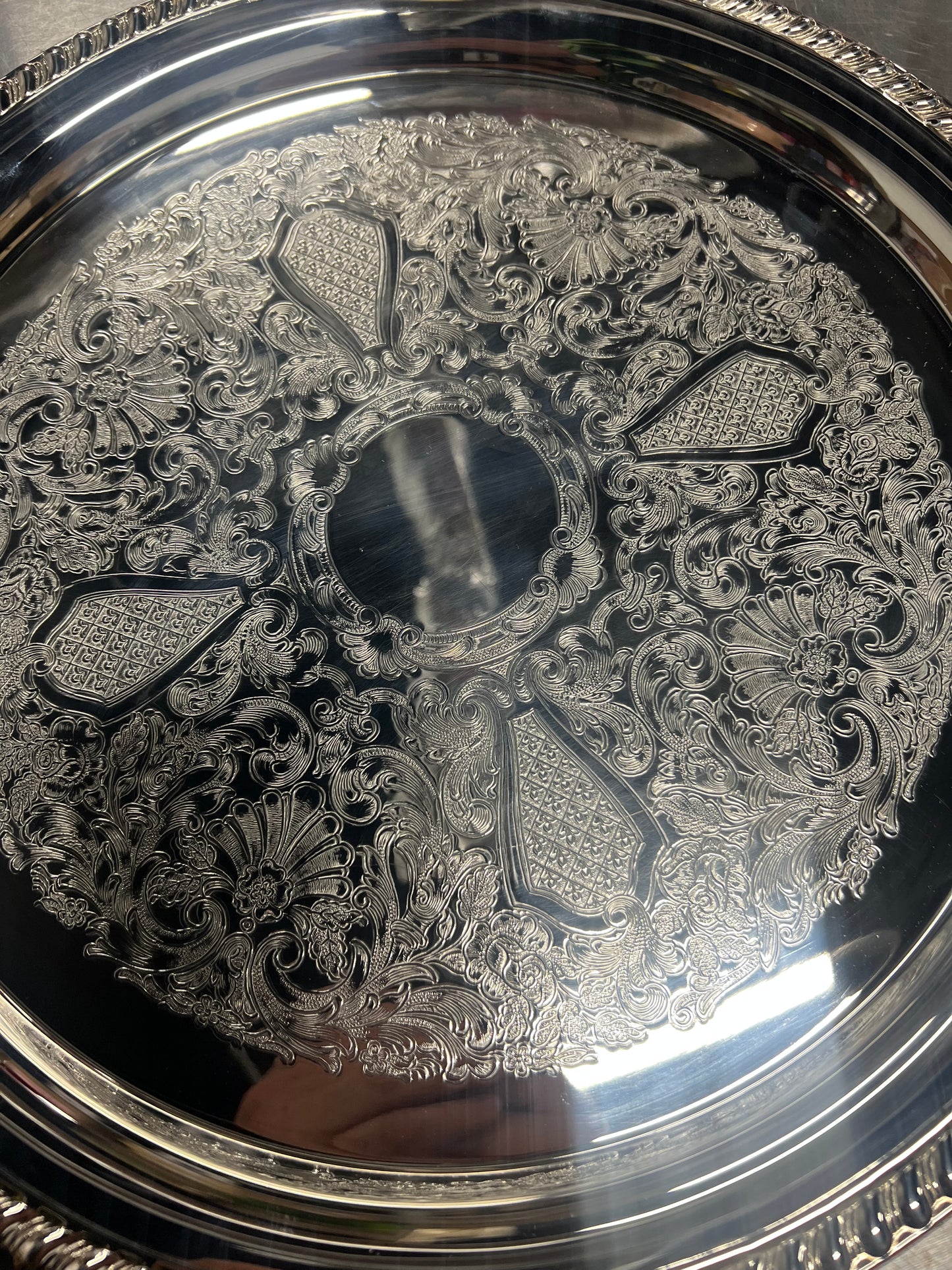 14” Vintage Silver-Plated Round Serving Tray