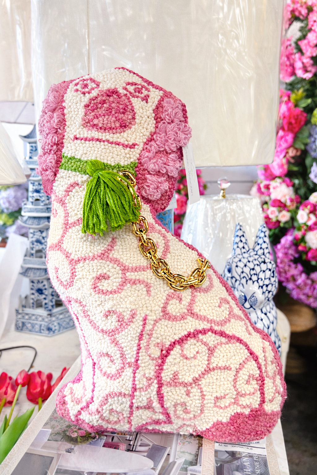 Shaped Chinoiserie Dog Hook Pilloe