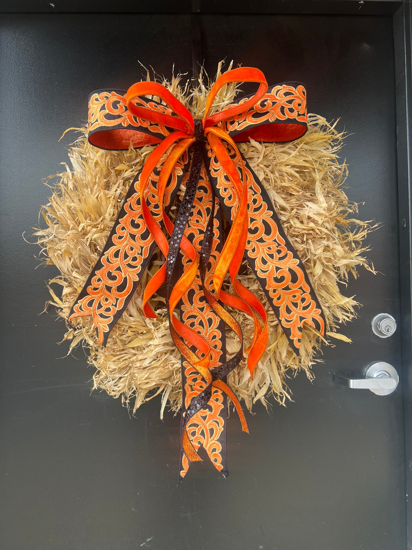 Orange & Black Tie Harvest Wreath