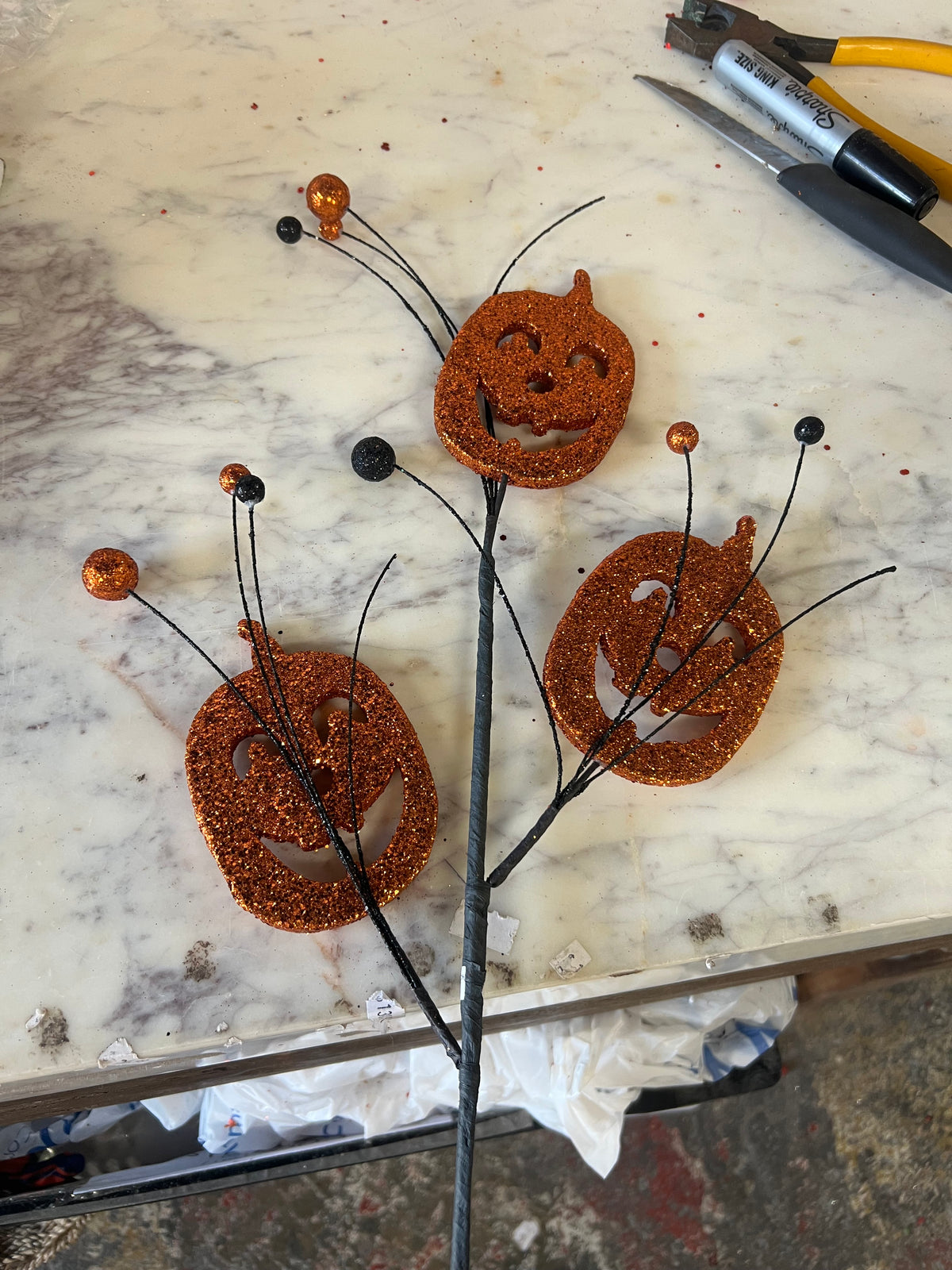 28” Glitter Jack O Lantern spray