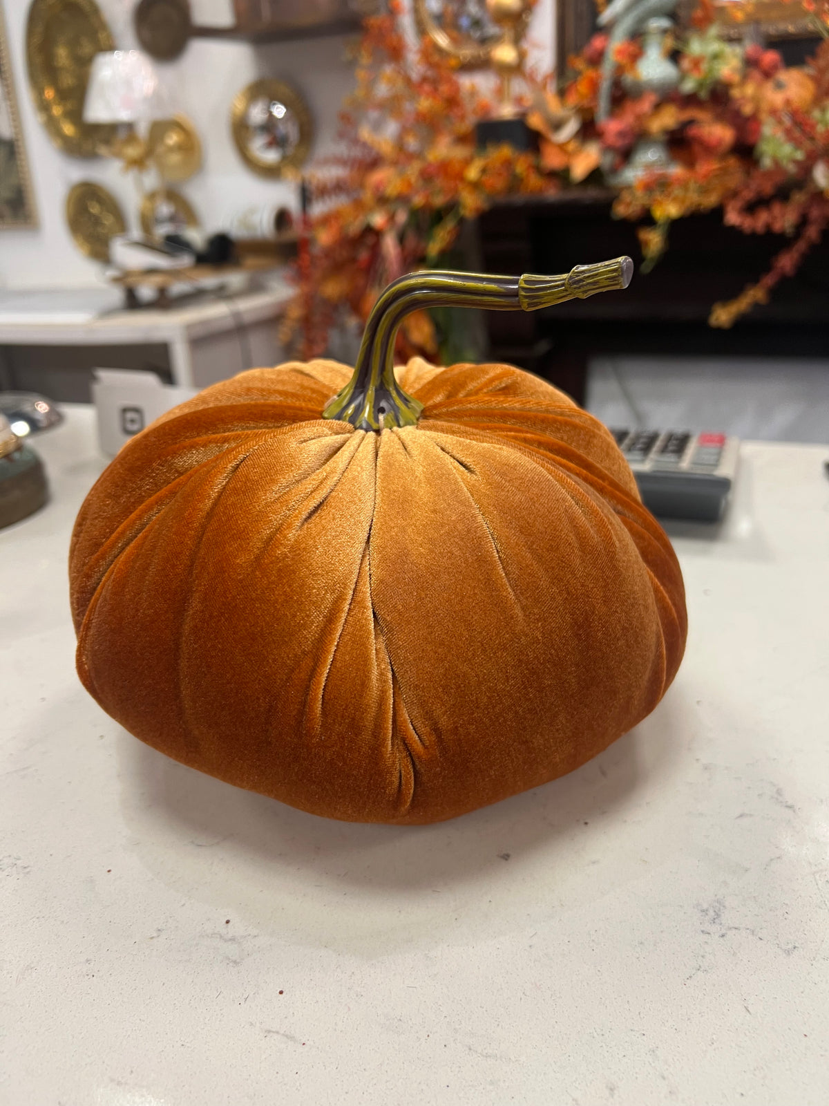 Orange Velvet Stuffed Weighted Pumpkin