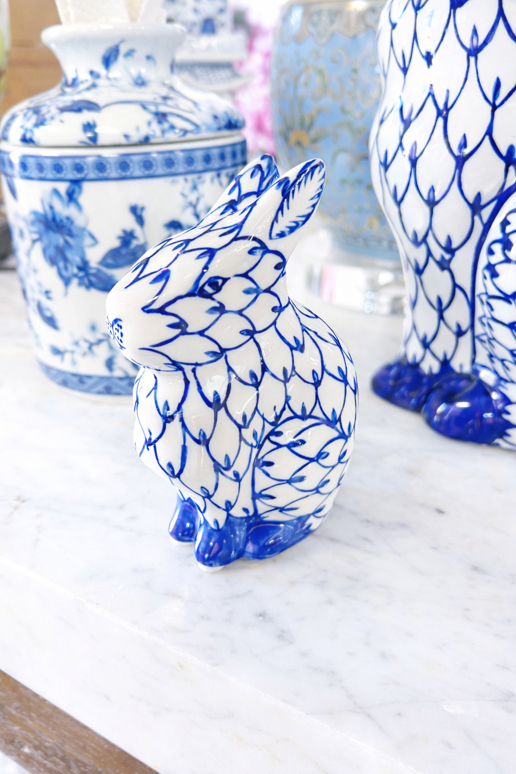 Blue and white hand painted rabbit
