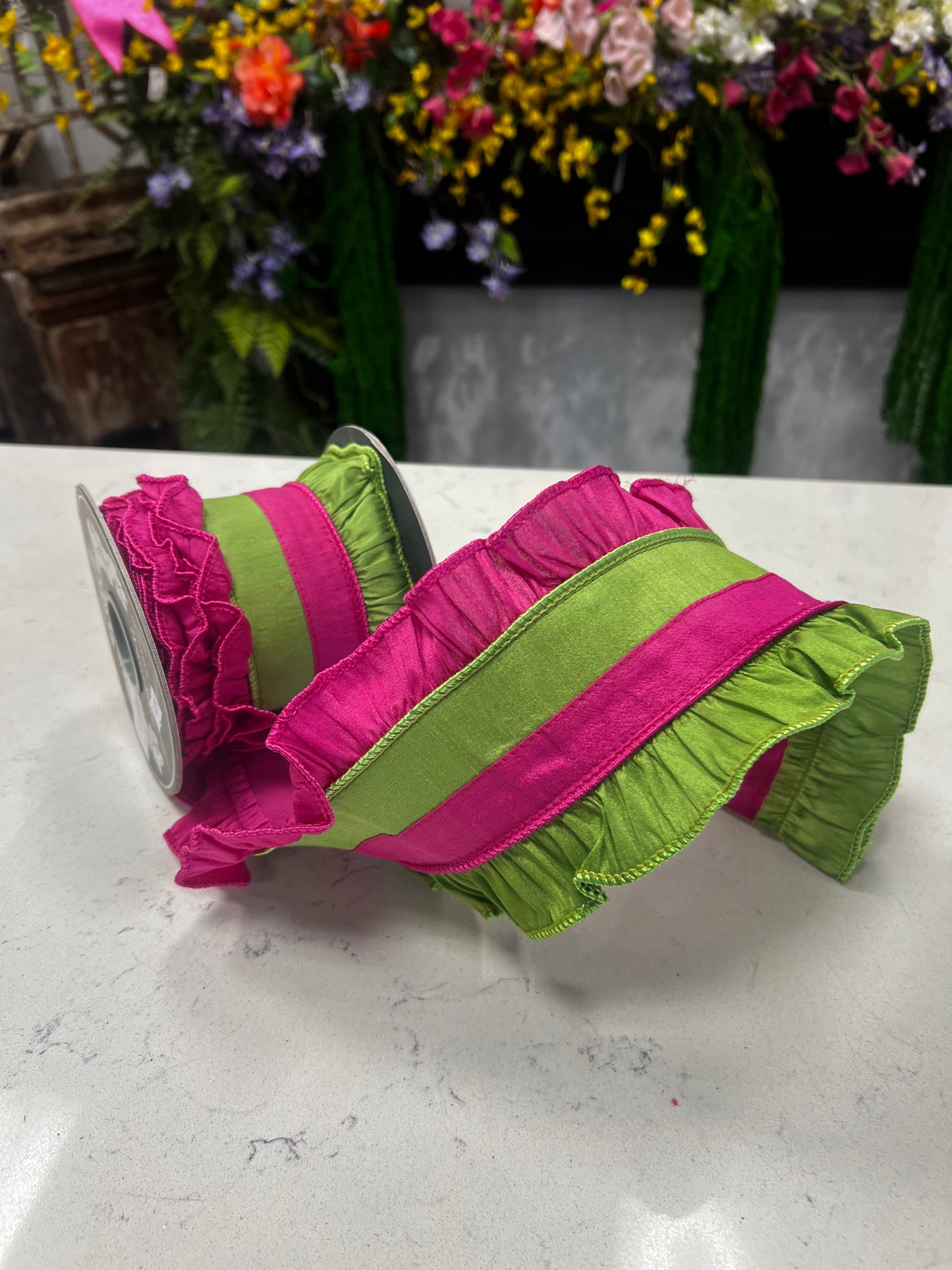 Citrus/Fuchsia Ruffled Ribbon