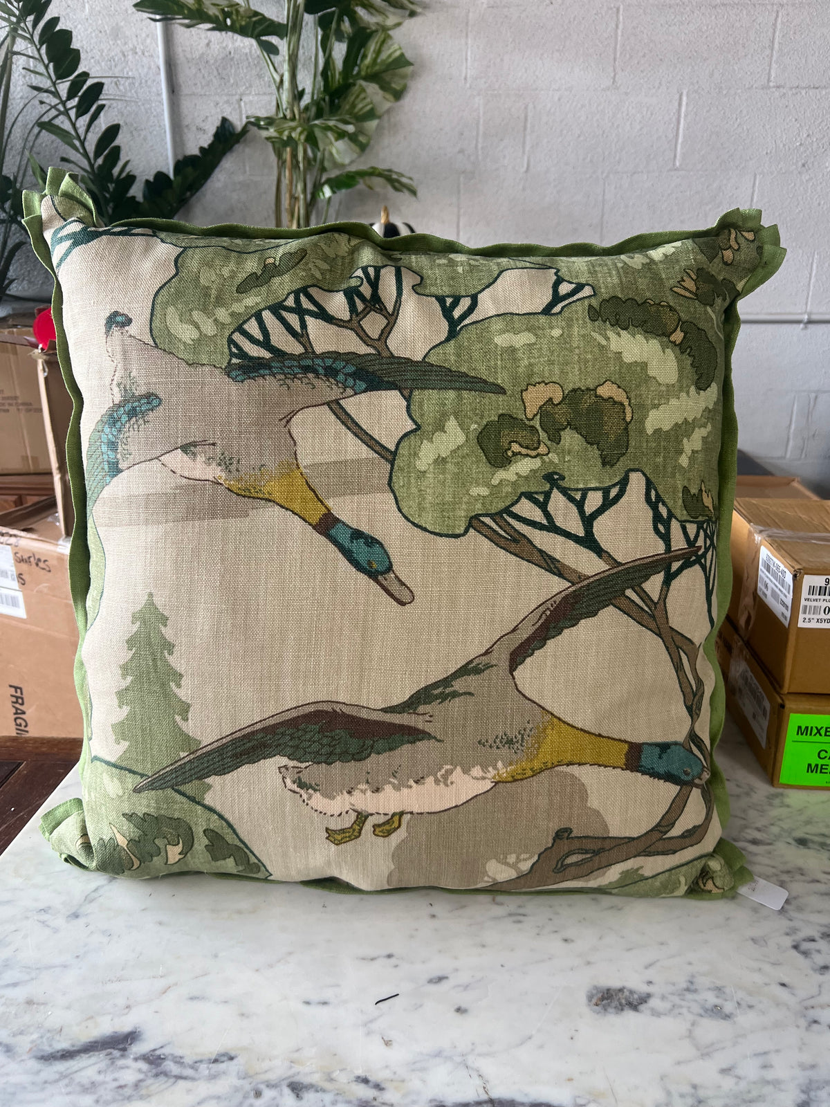 Set of 2 Grand Flying Ducks Emerald Pillow