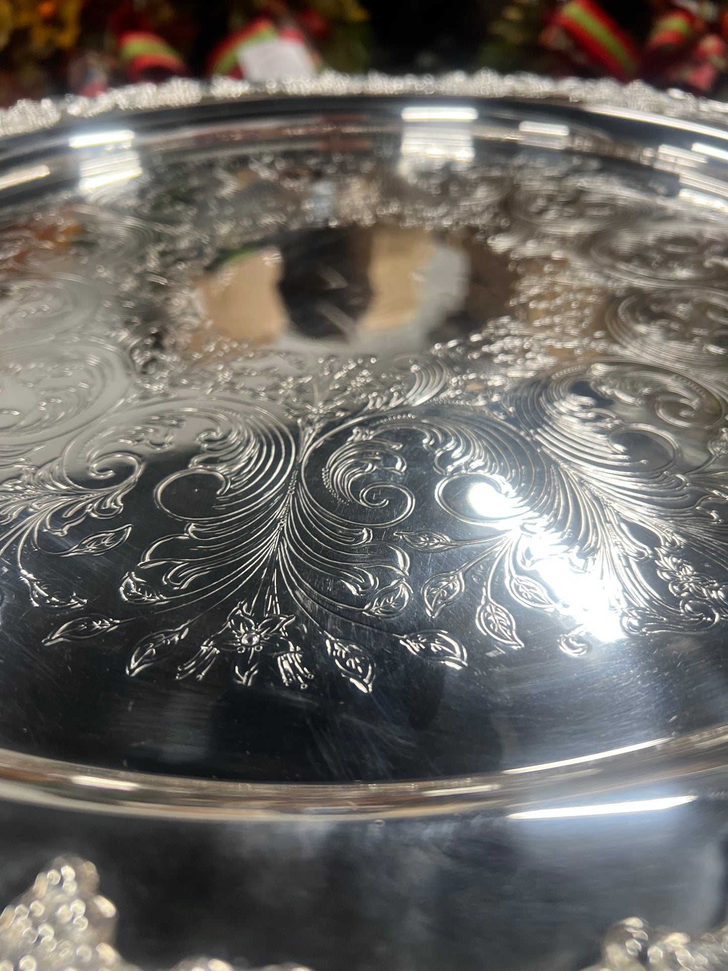 Vintage silver plated punch bowl with tray and 10 cups