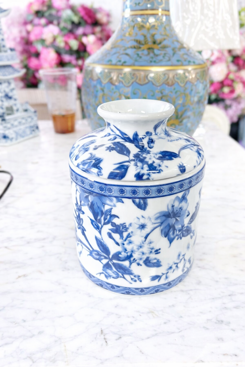 Blue and White Porcelain Round Tissue Holder