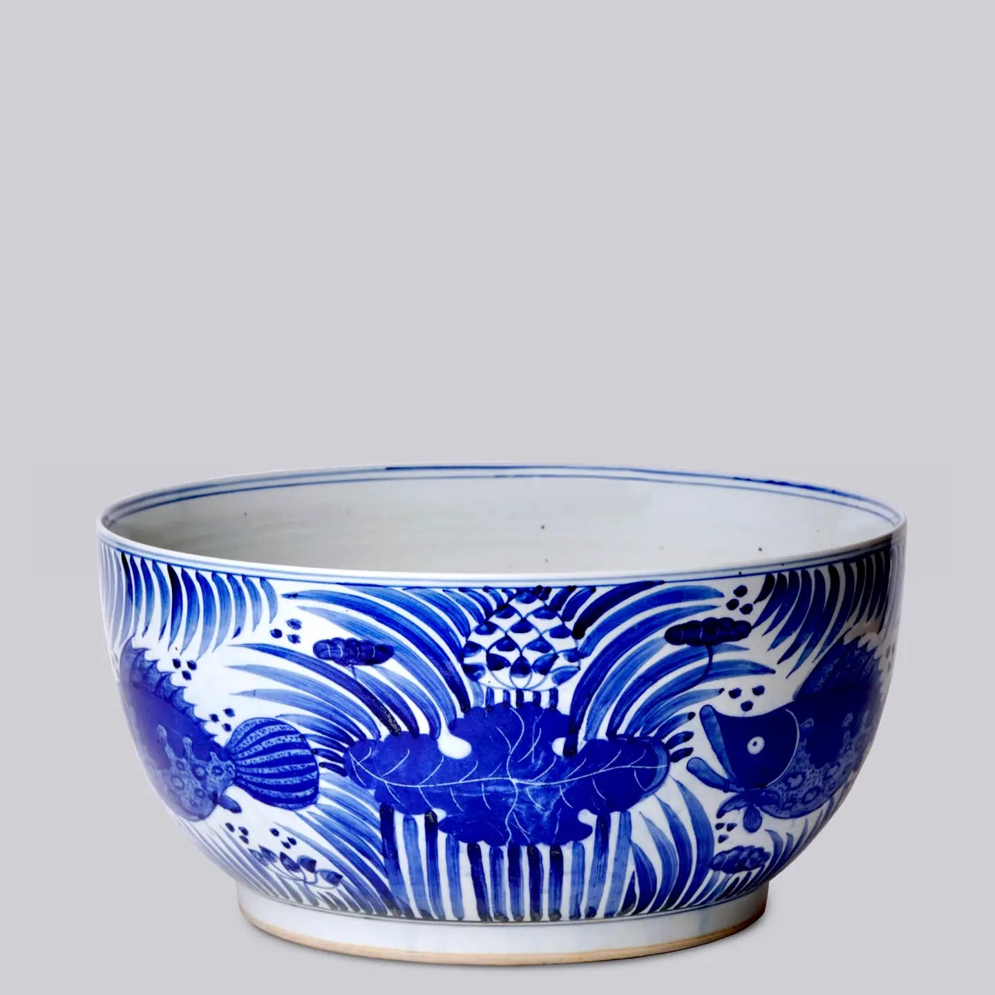 Blue and White Porcelain Fish and Lotus Large Bowl