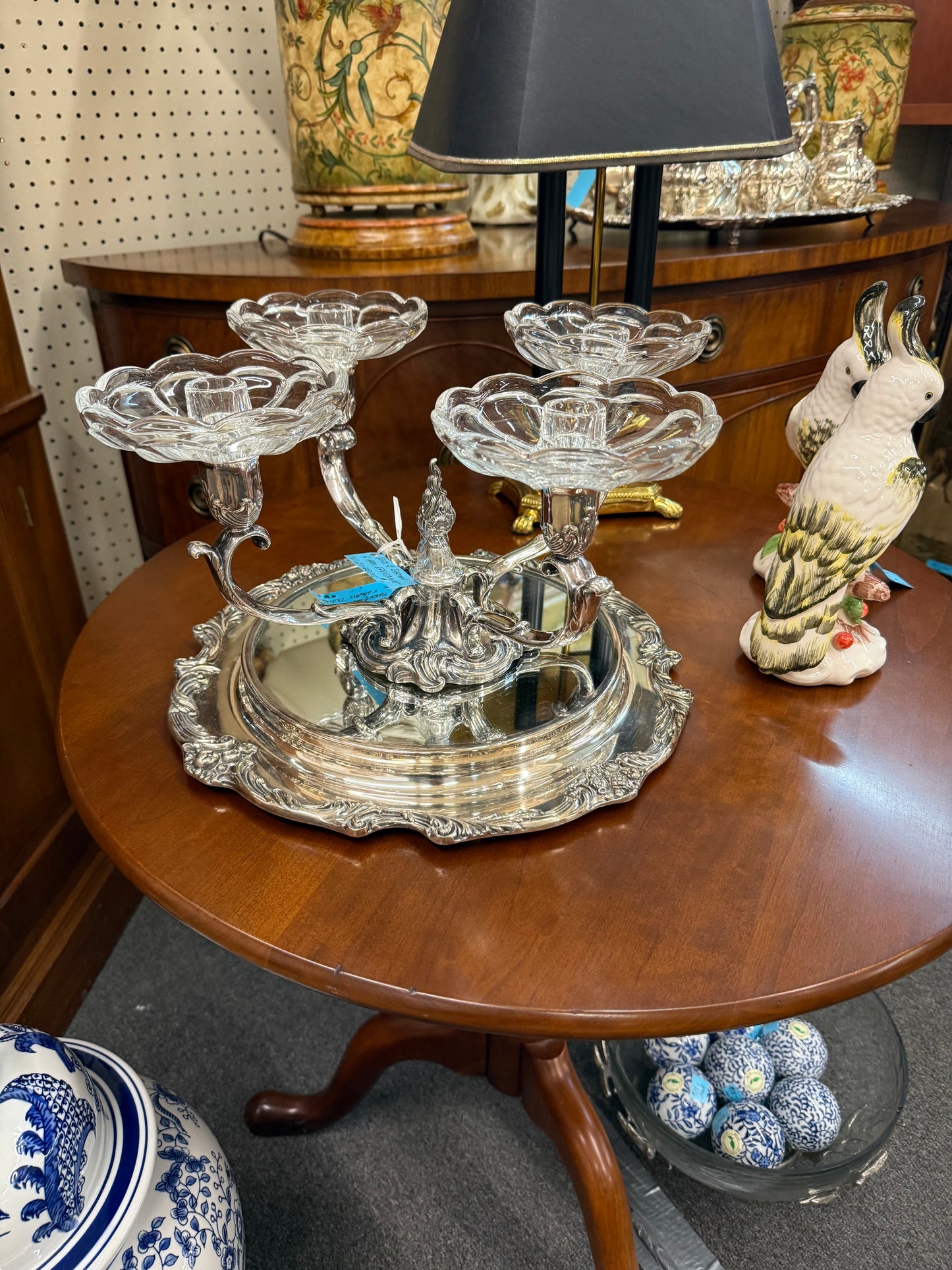 Silver plated epergne and reflector