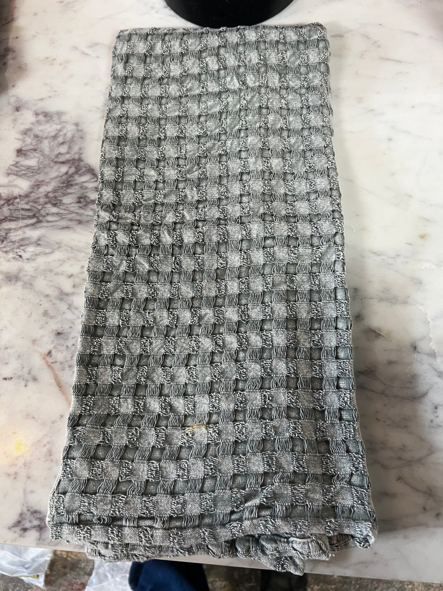 Sage Green Oversized Stonewashed Cotton Waffle Weave Tea Towel