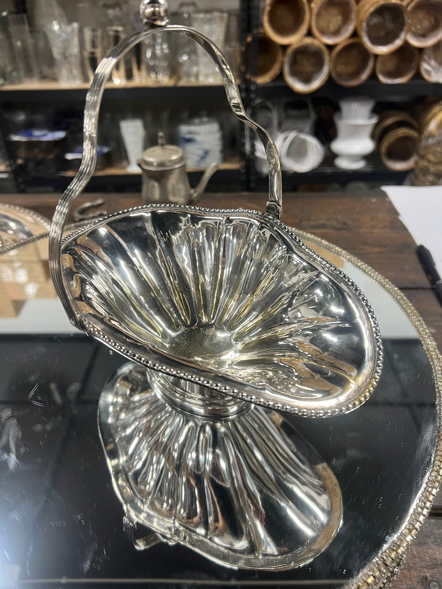 Vintage Silver-Plated Bridal Basket Centerpiece