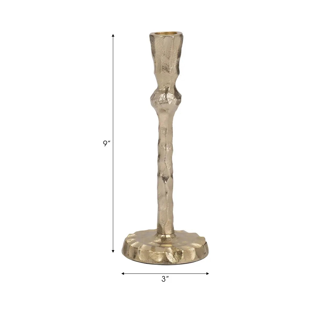 Candle Holder - Gold Metal Hammered Taper, 9 in.