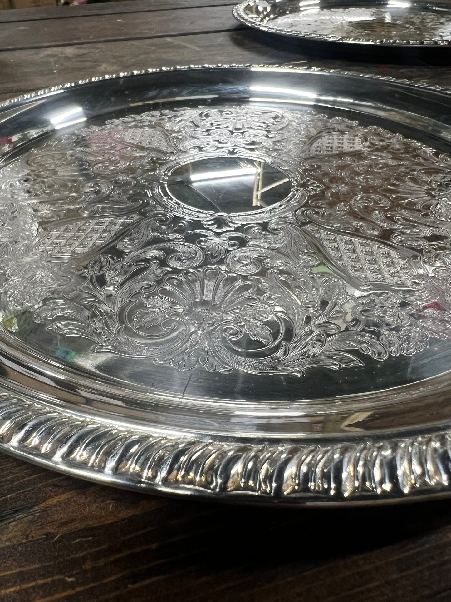 12” Vintage Silver-Plated Round Tray
