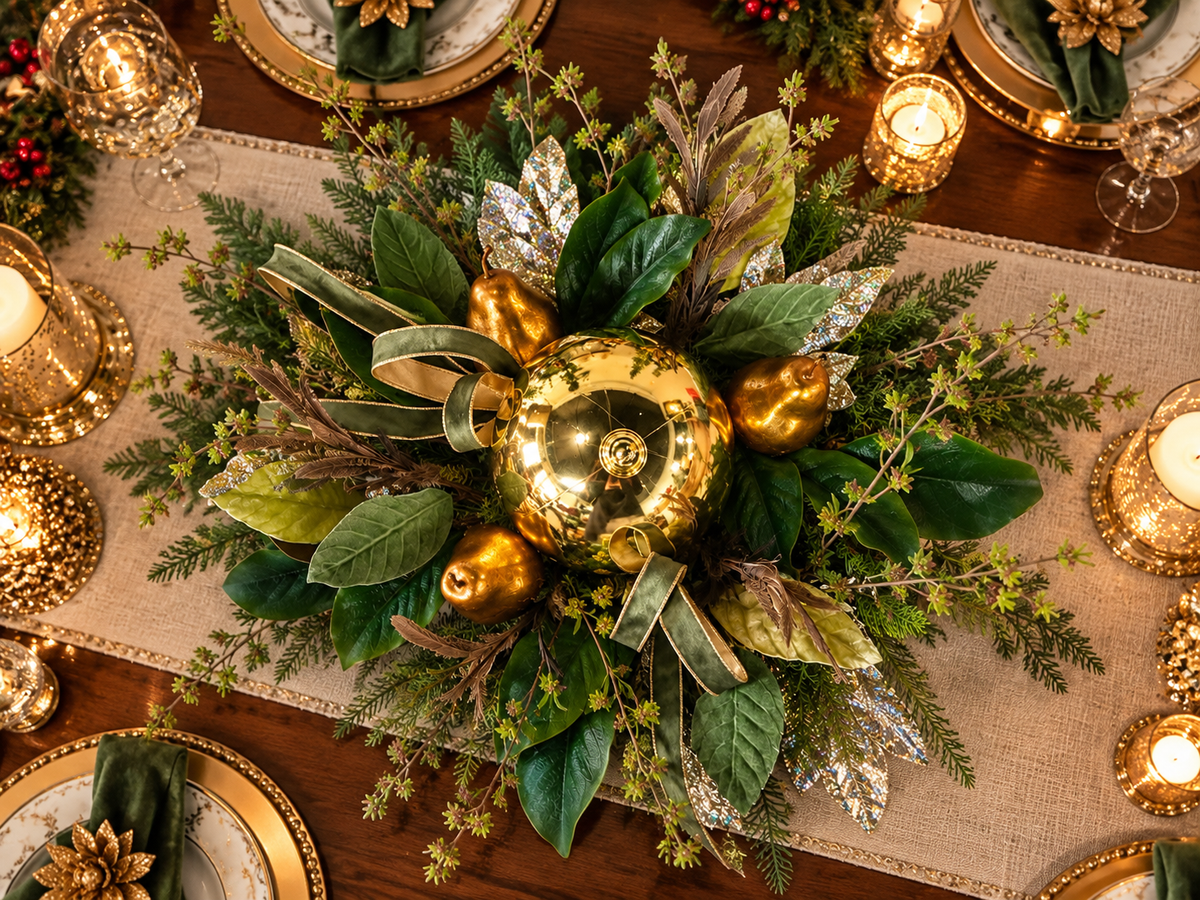 Gilded Evergreen Table Centerpiece
