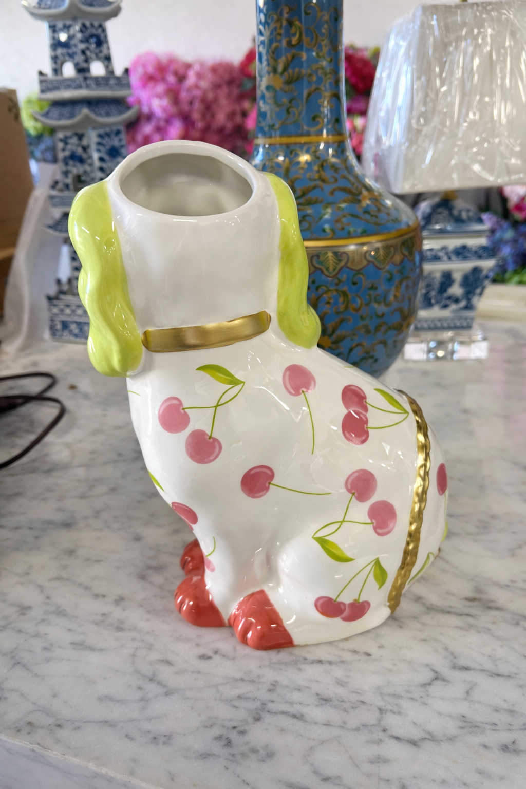 Dog Vase with Cherry Motif