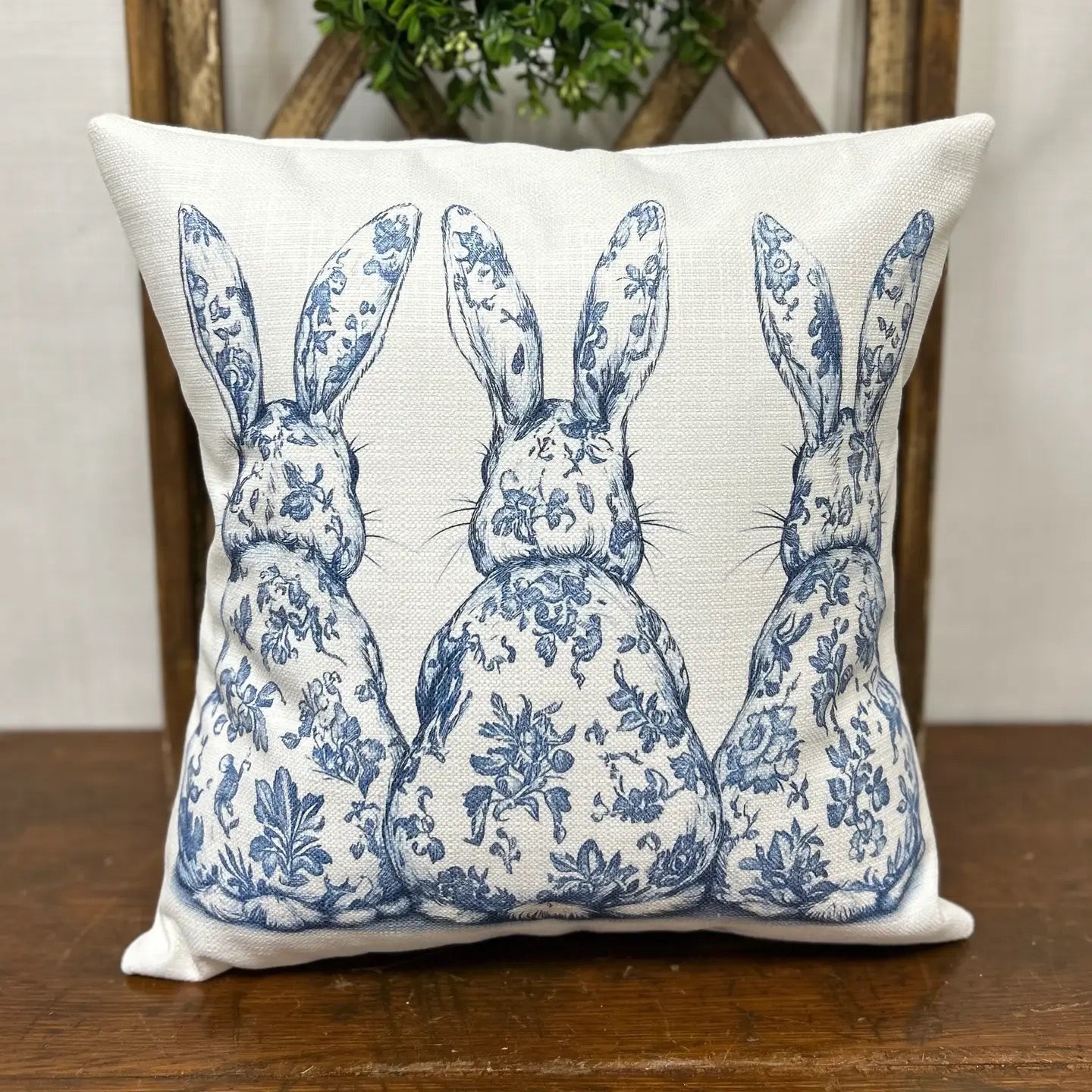 Blue Chinoiserie Triple Bunny Pillow