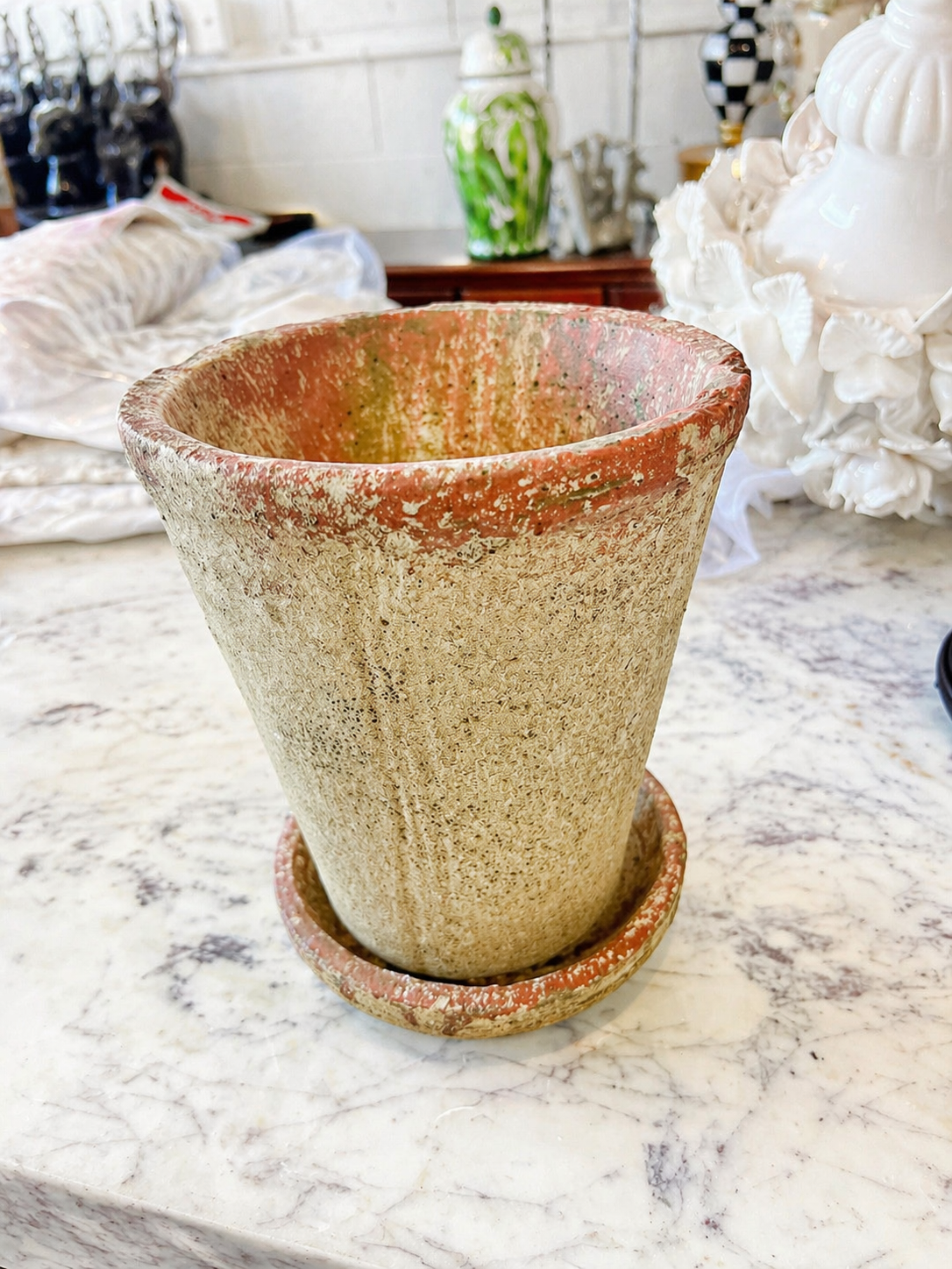 Round Cement Planter With Saucer