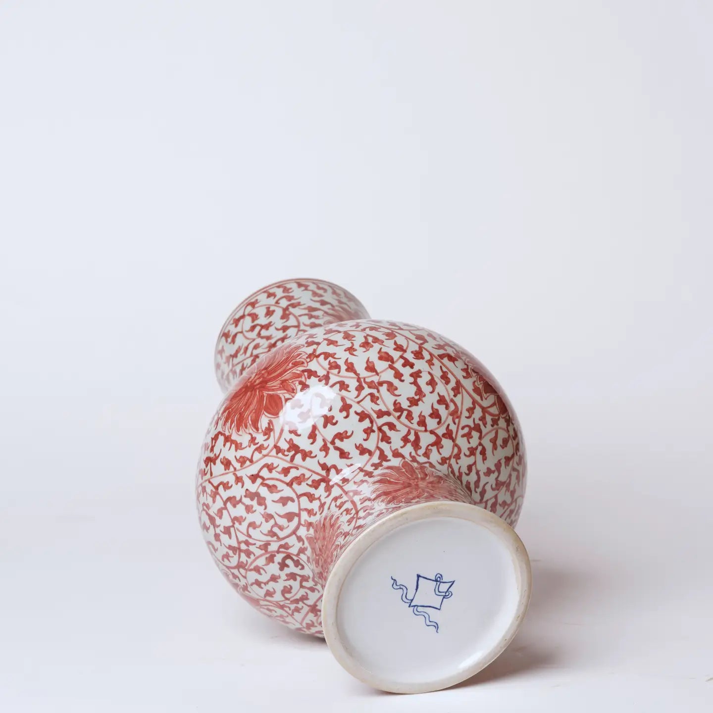 Red and White Porcelain Scrolling Lotus Lantern Vase