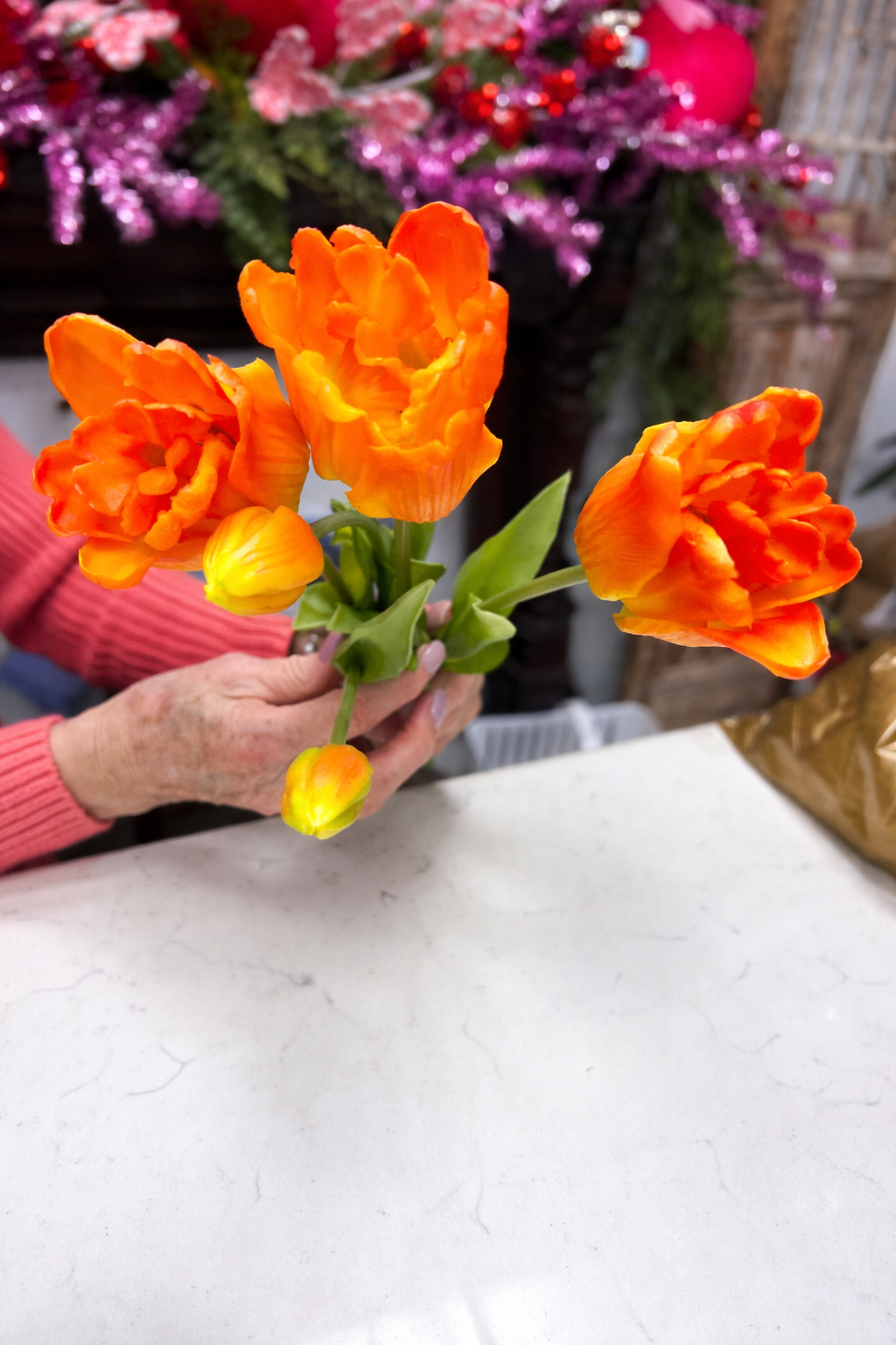 Real Touch Orange and Yellow Long Tulip Bundle
