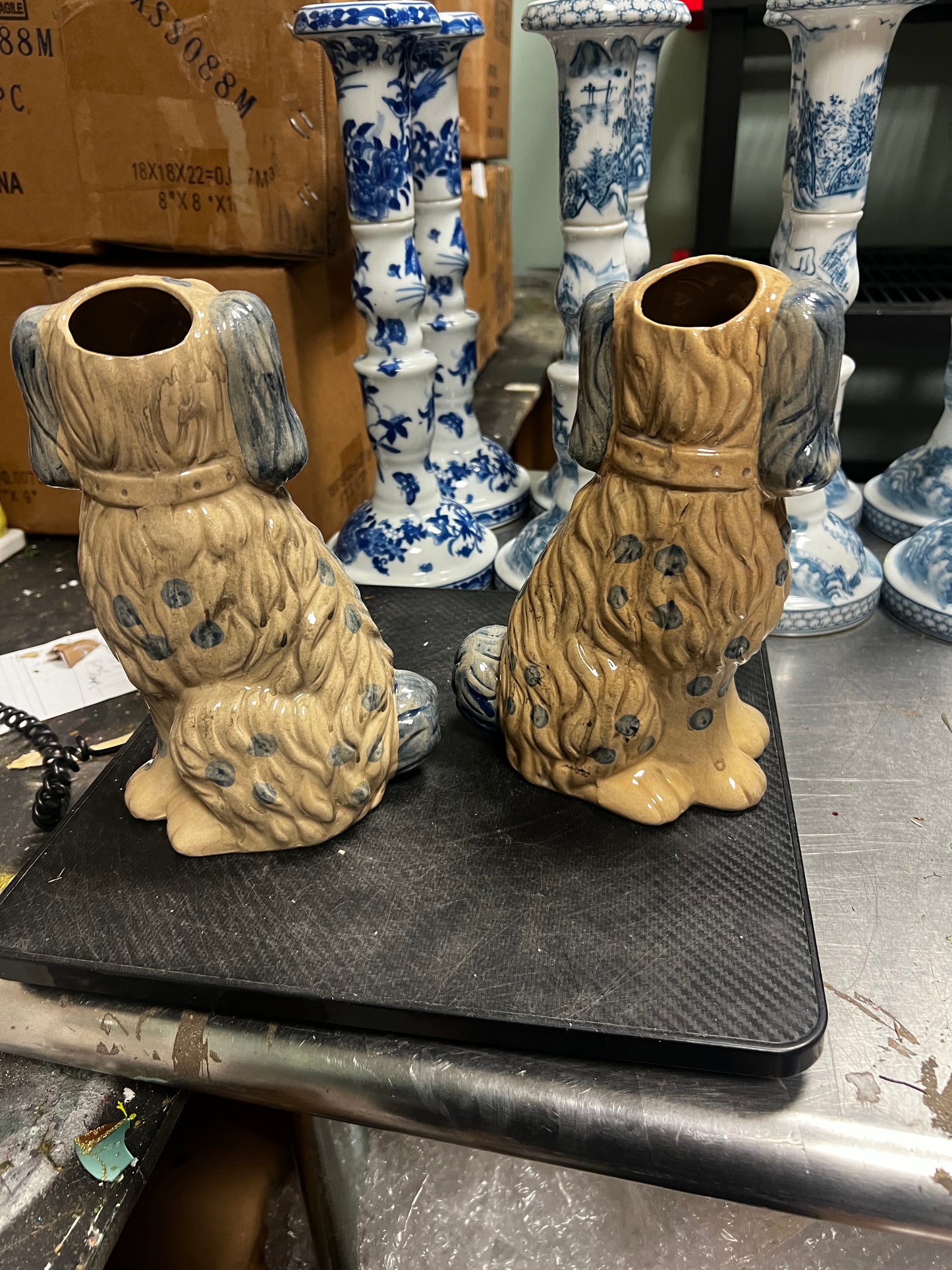 Vintage Reproduction Staffordshire Dog Vase Pair