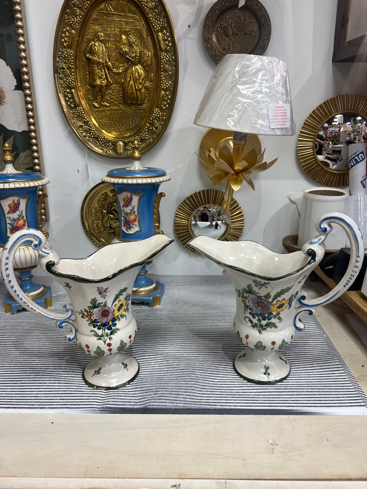 Vintage Set of 2 Floral Ceramic Pitchers
