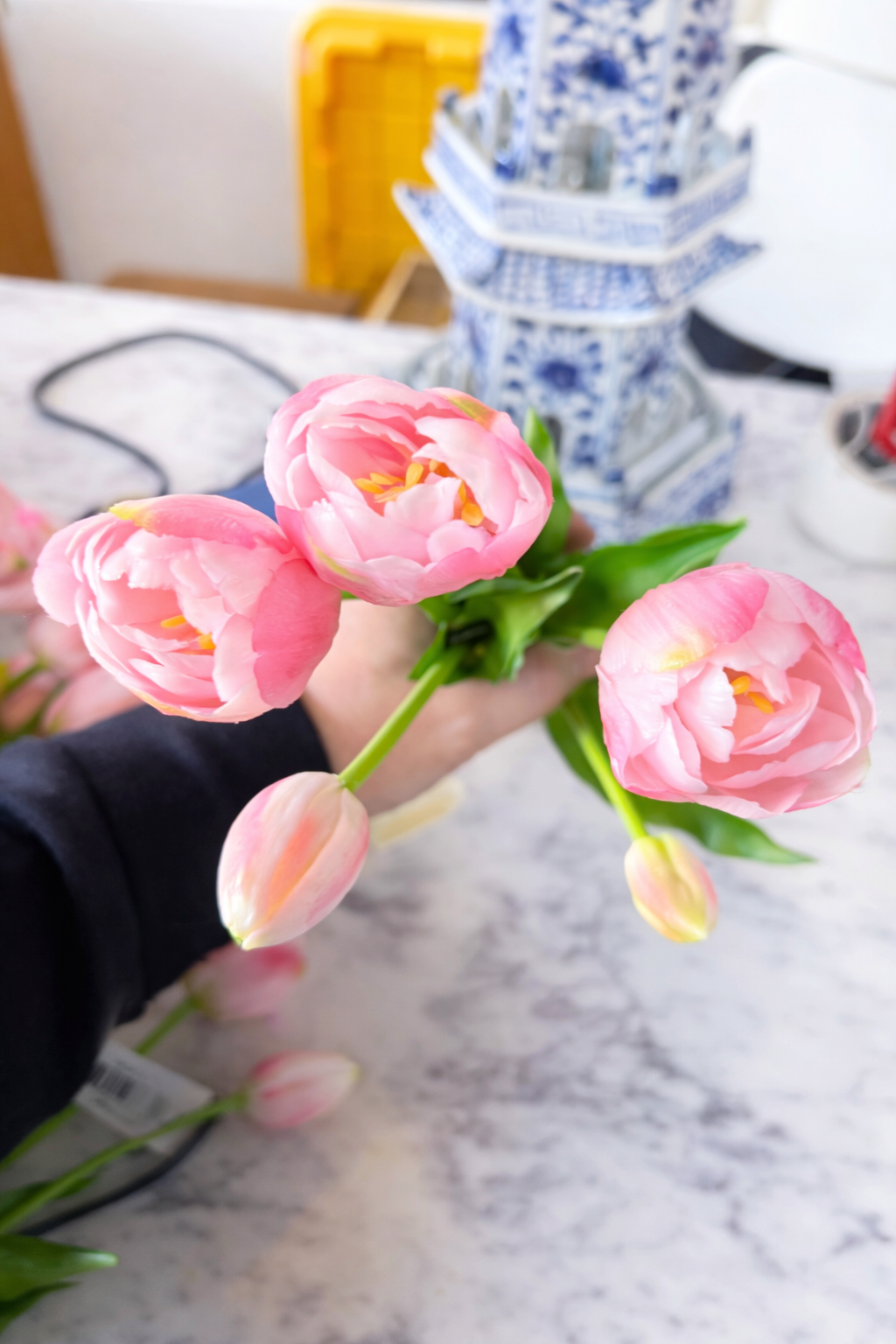 Real touch Pink tulip bud and bloom Bundle
