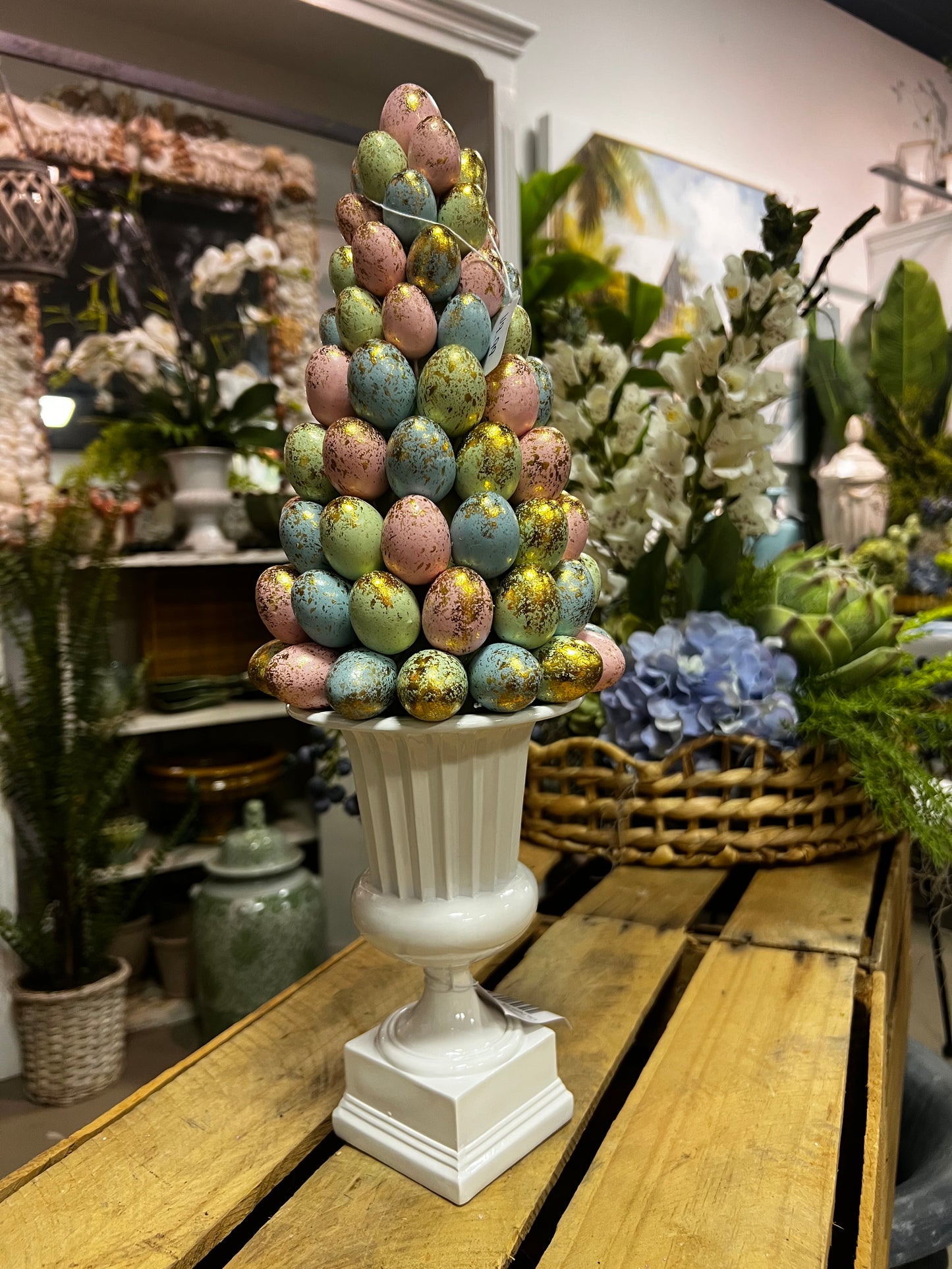 17 inch pastel egg tree with white base