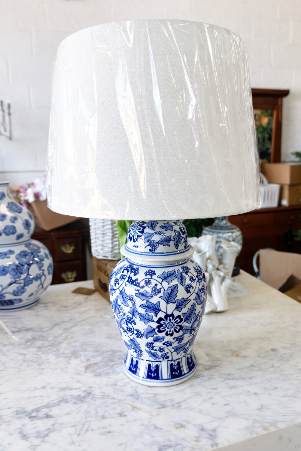 Table Lamp - Blue/White Ceramic Traditional Floral