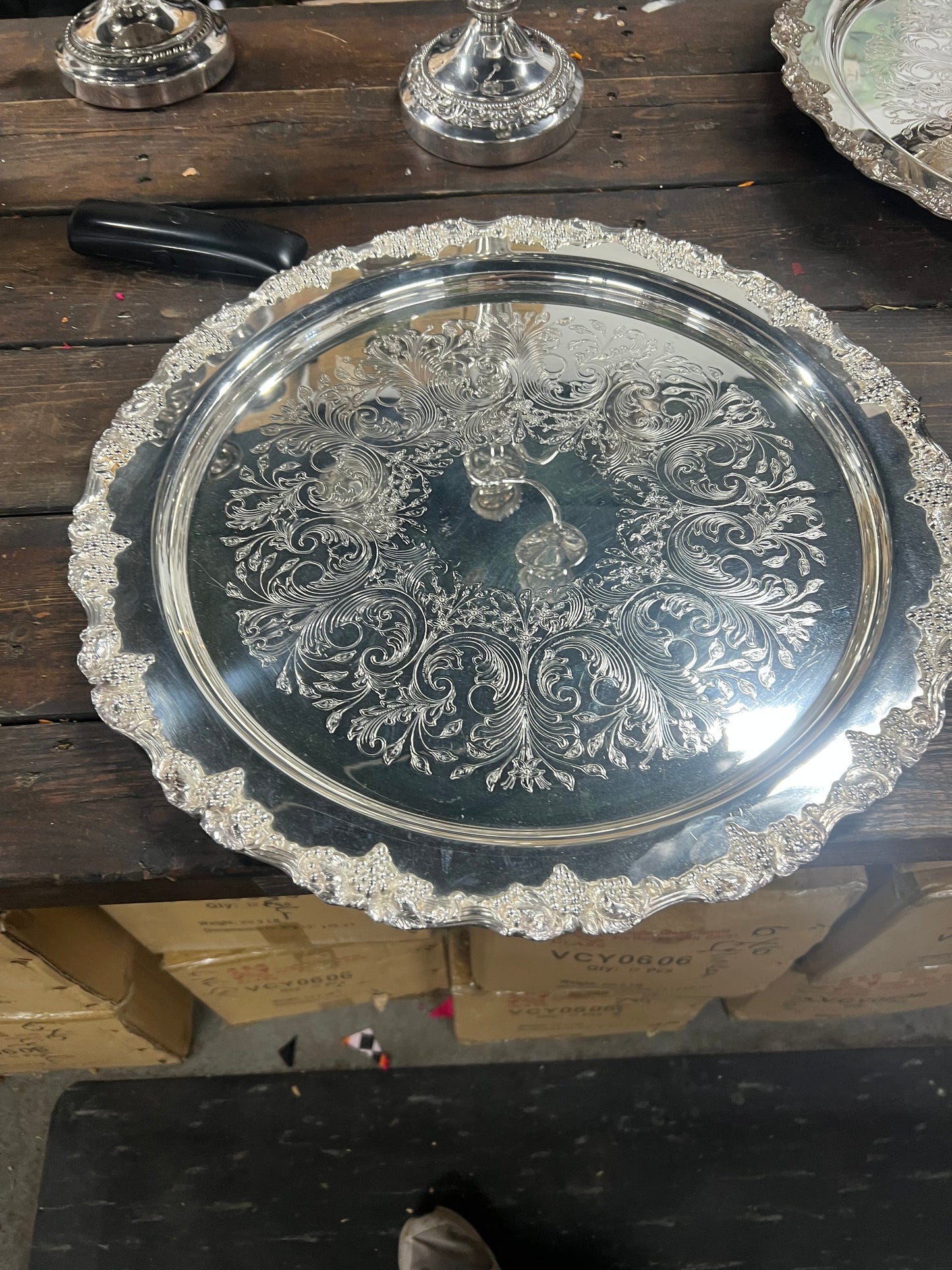 Vintage Silver Plated Punchbowl with Tray and Ladle