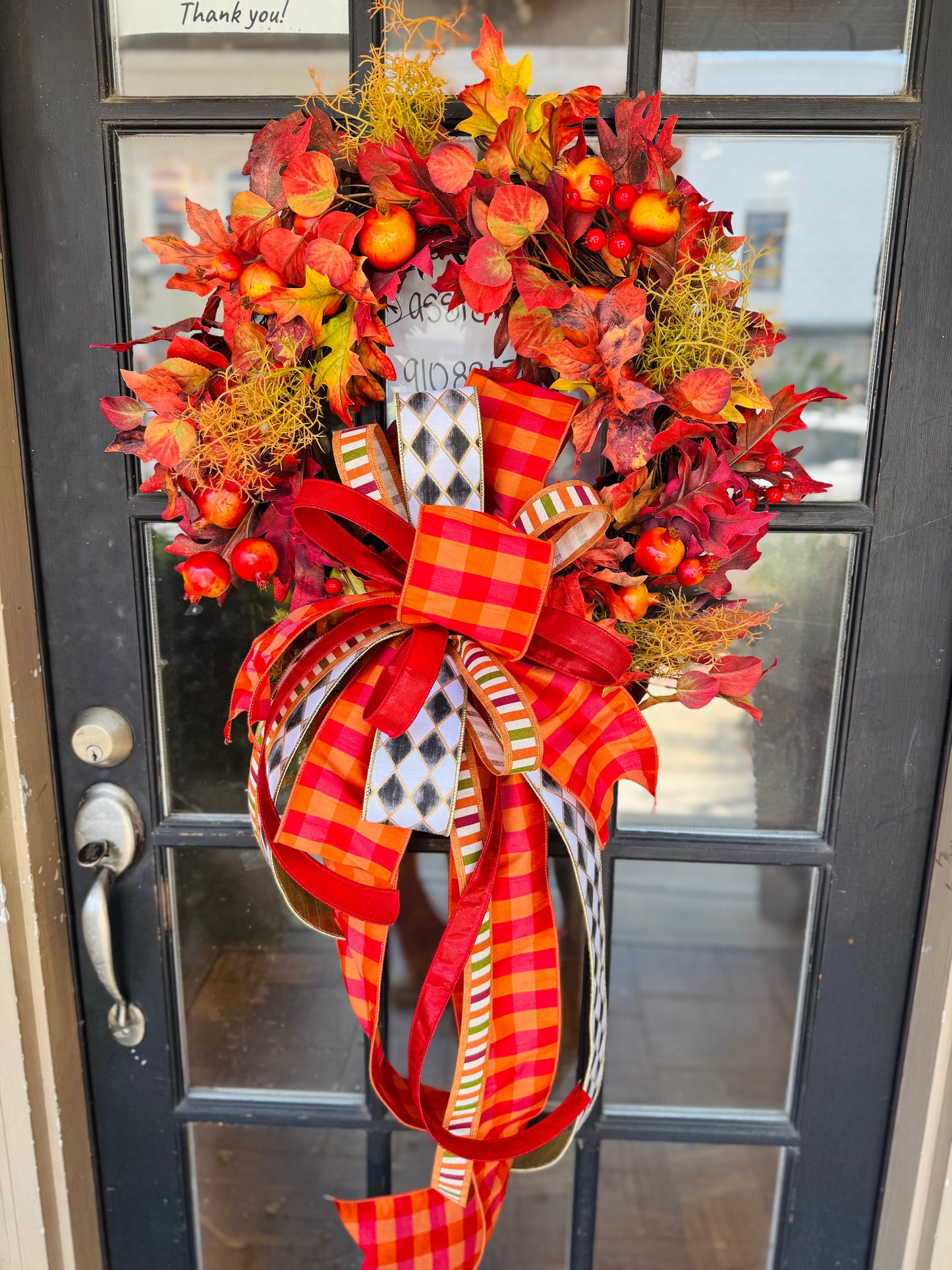 26” Fall Pomegranate & Leaf Wreath with Bow