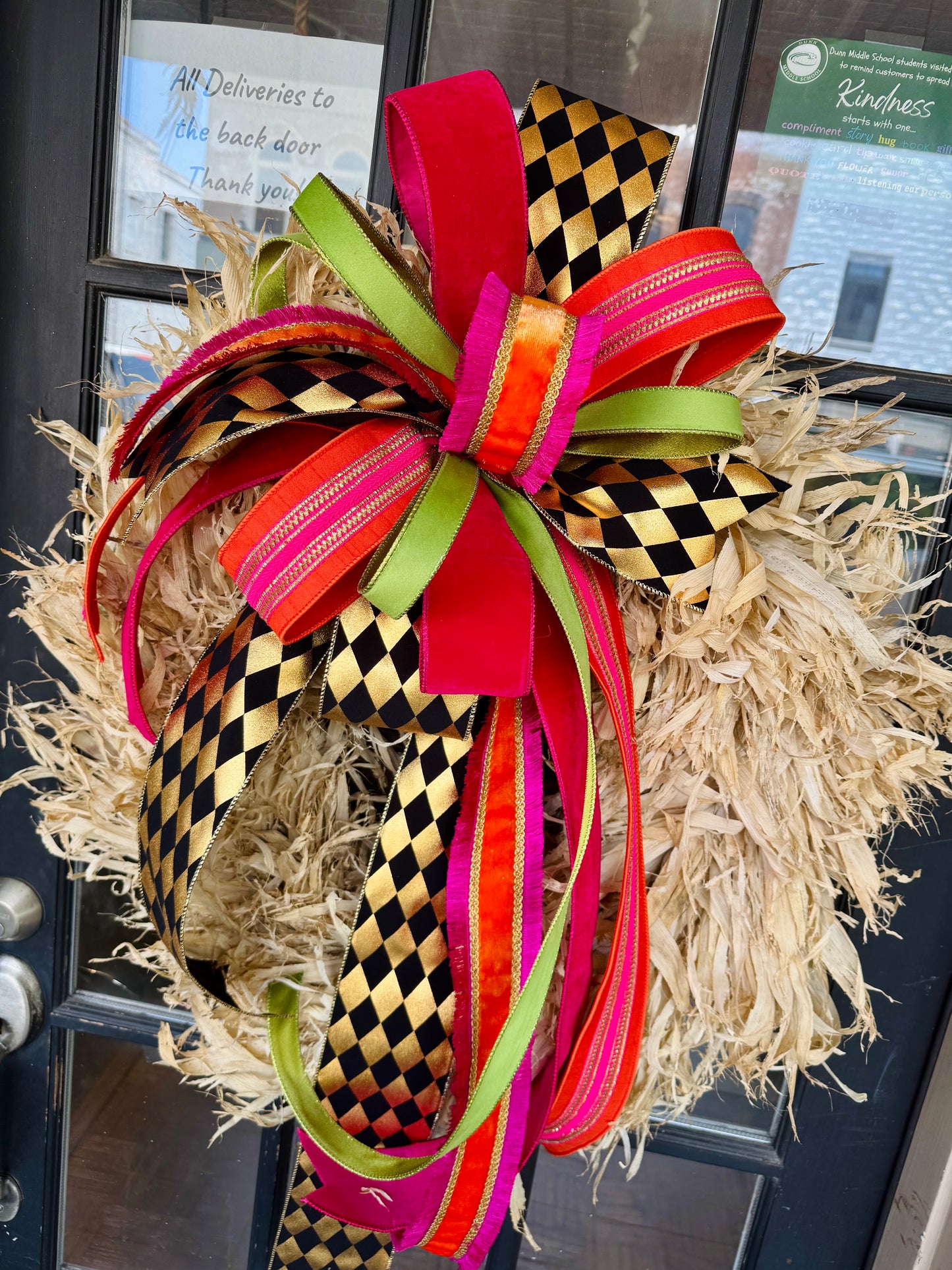 Popping colors w Black & Gold Harlequin Bow
