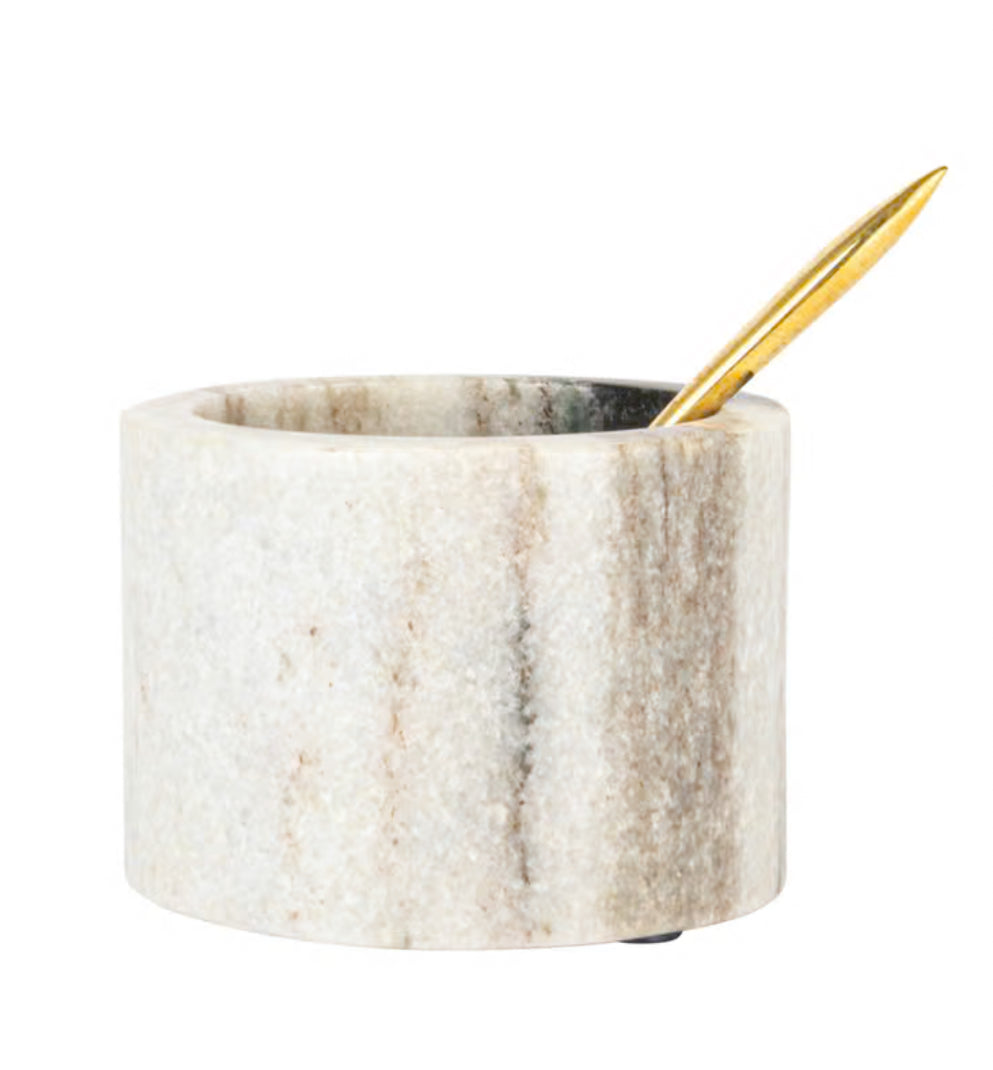 Marble Salt Cellar w/ Brass Spoon