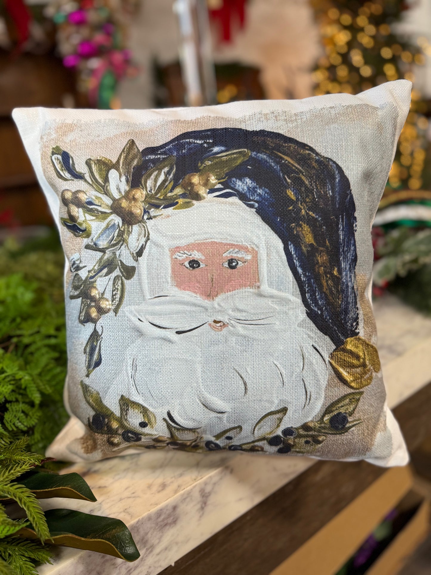 Navy Santa Pillow 15x15