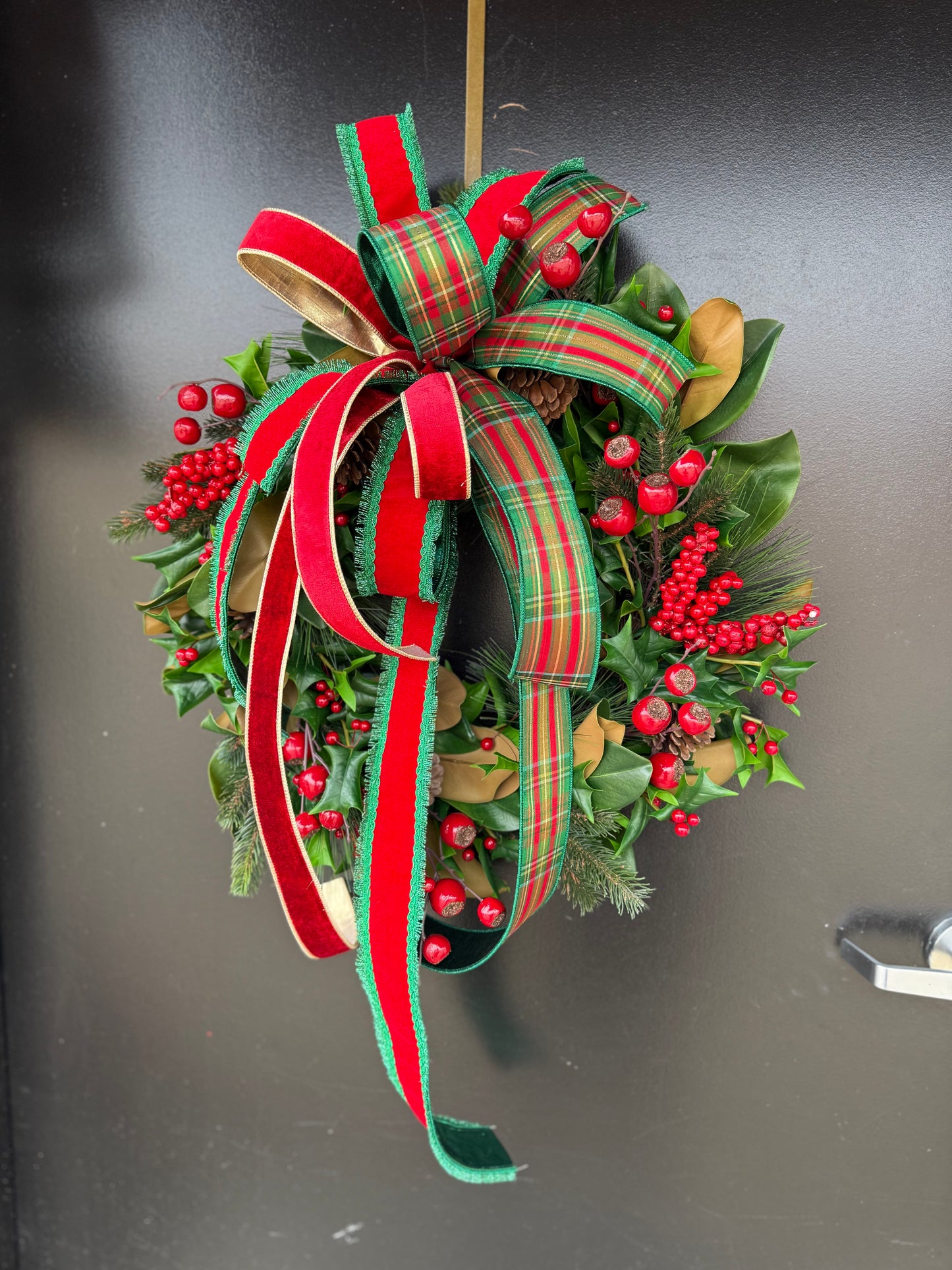 “Plaid Berries & Pinecones” Christmas Wreath