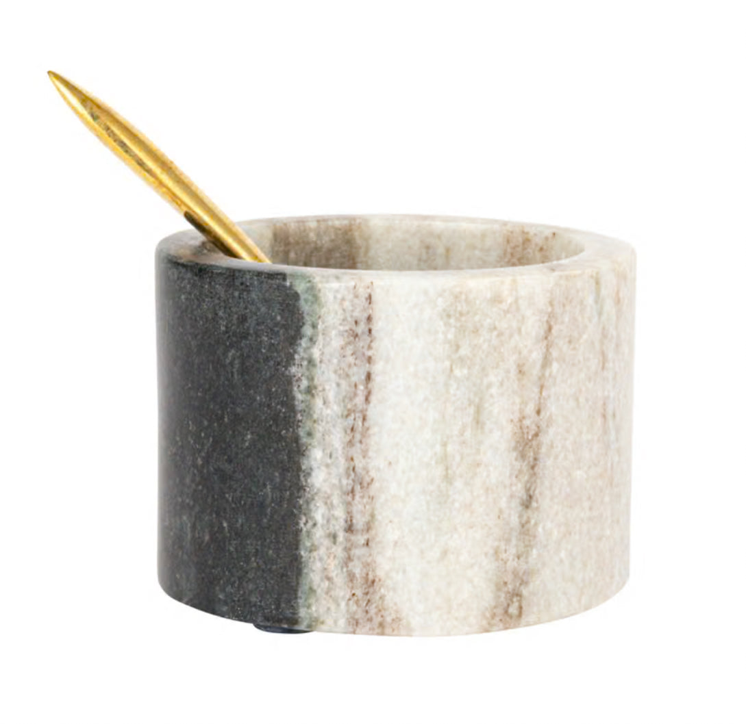 Marble Salt Cellar w/ Brass Spoon