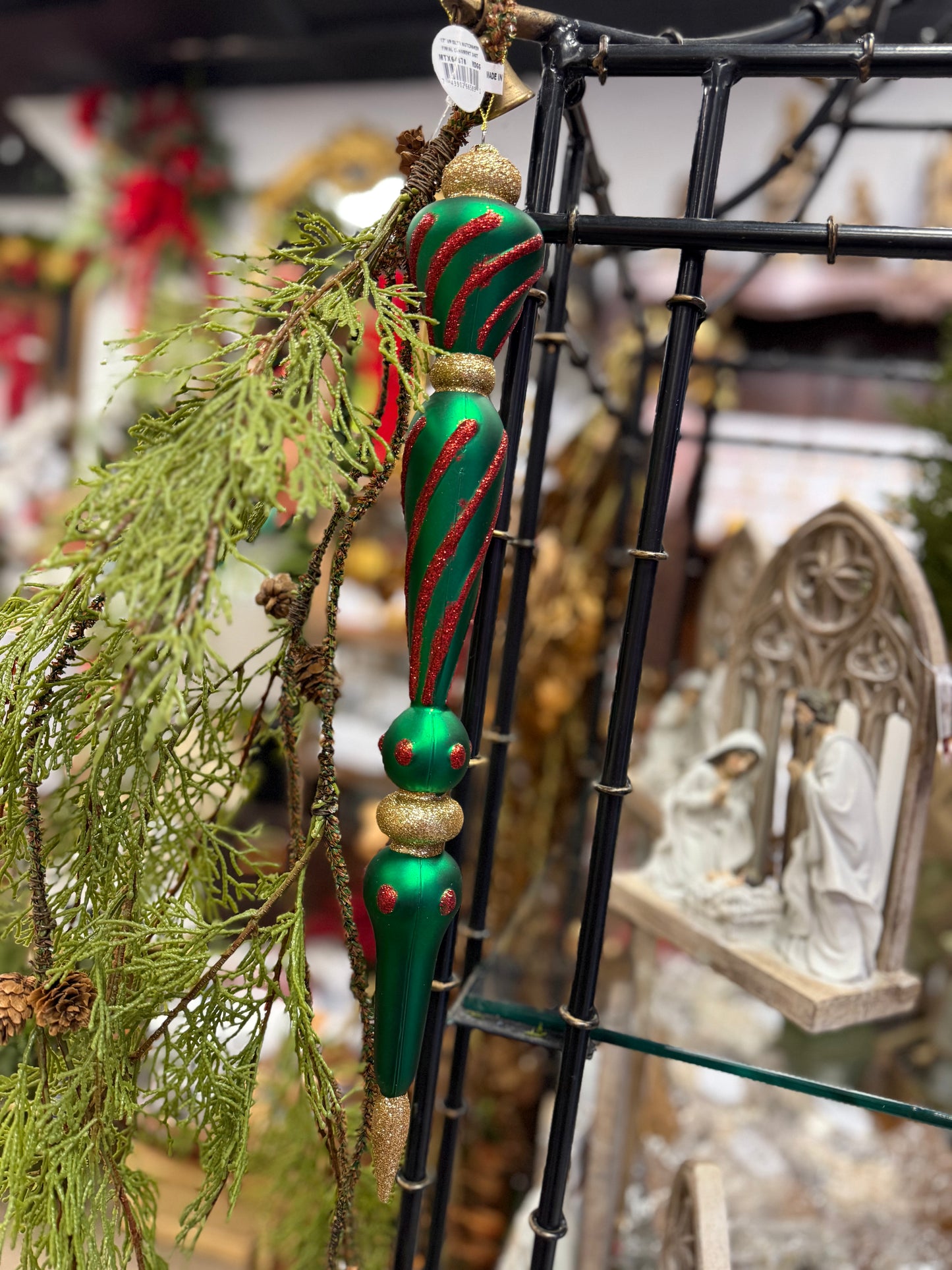 17” Glitter Finial Ornament - Green