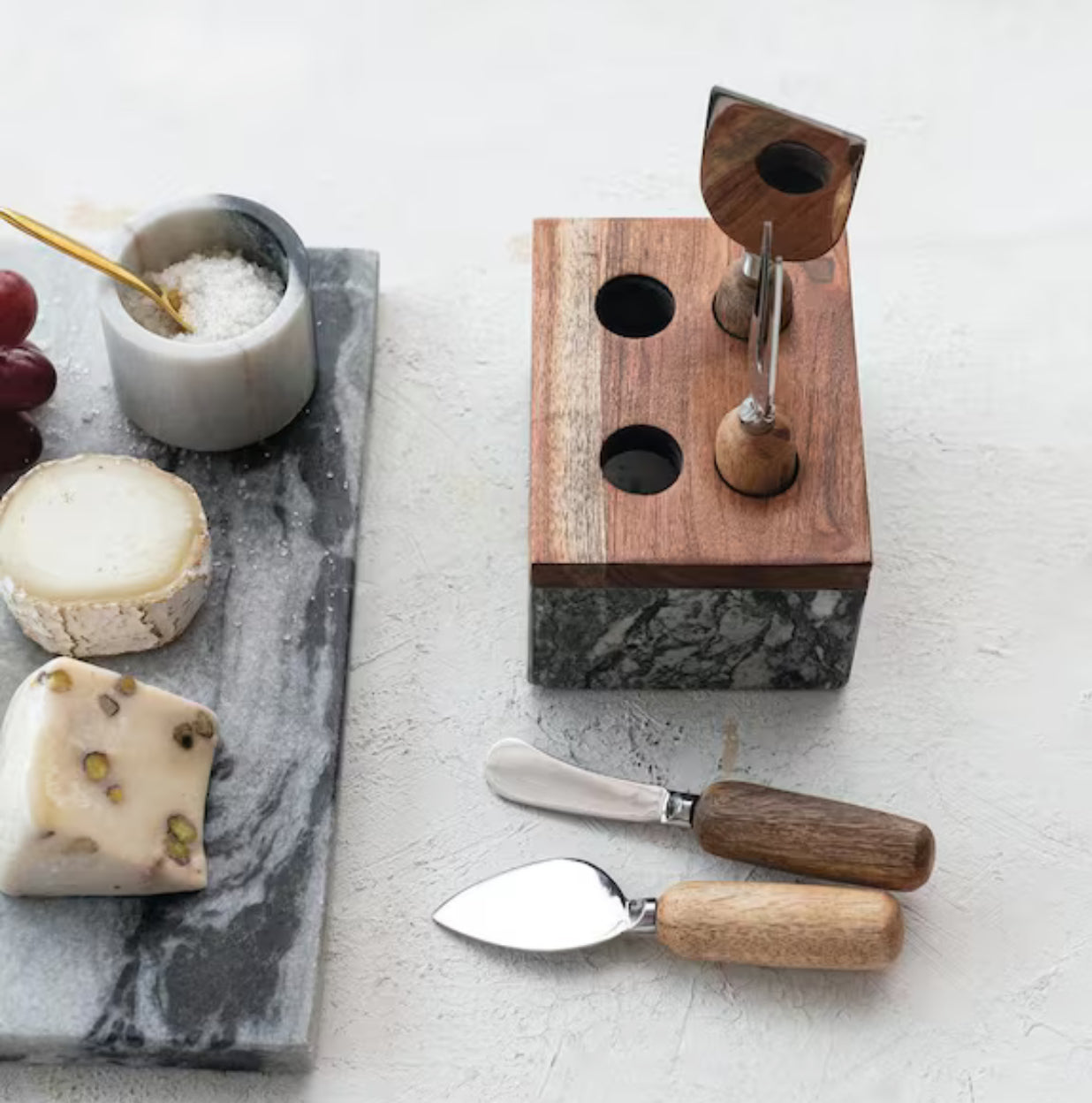 Marble & Stainless Steel Servers w Stand