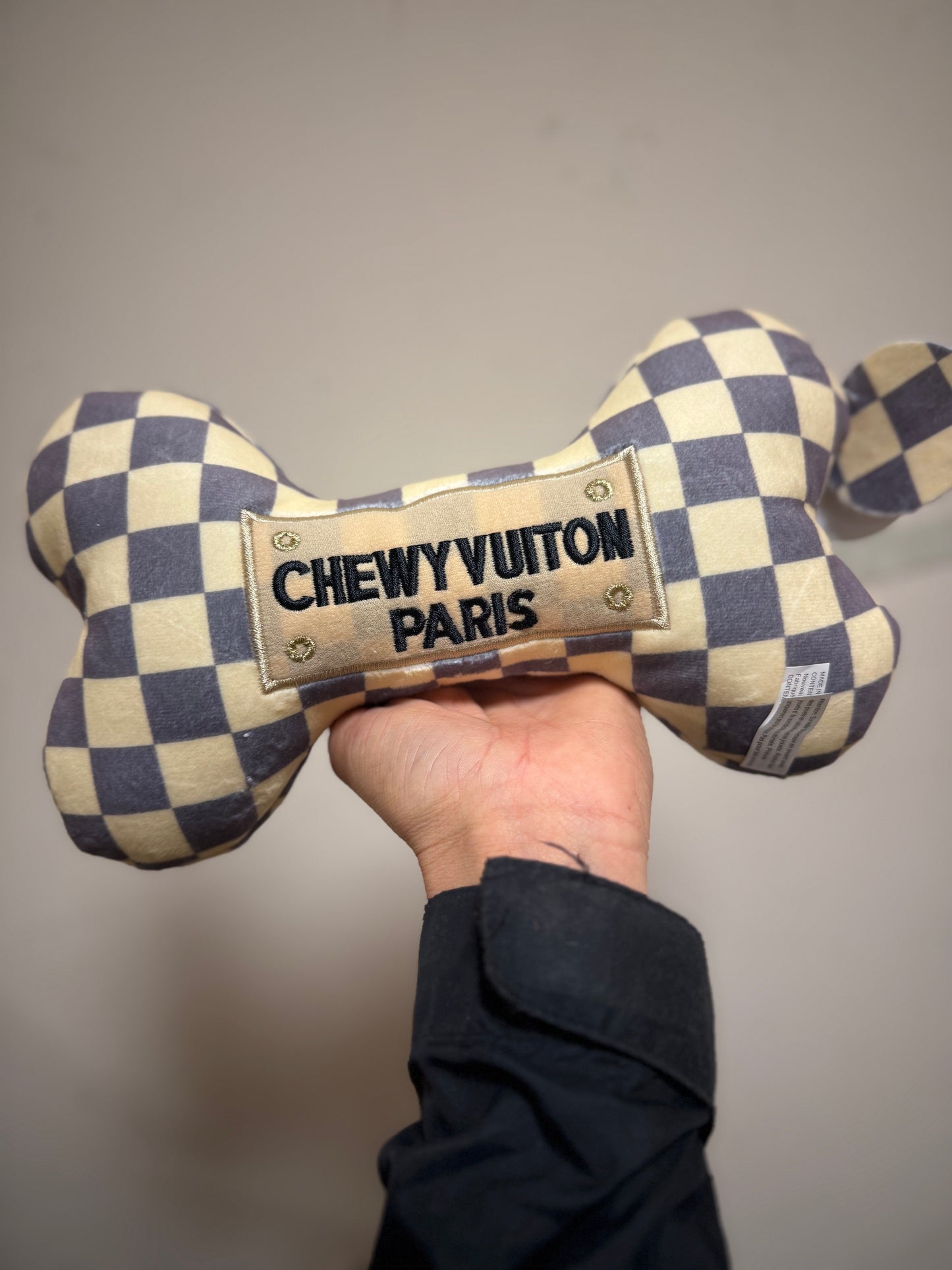 Checker Chewy Vuiton Bone Dog Toy