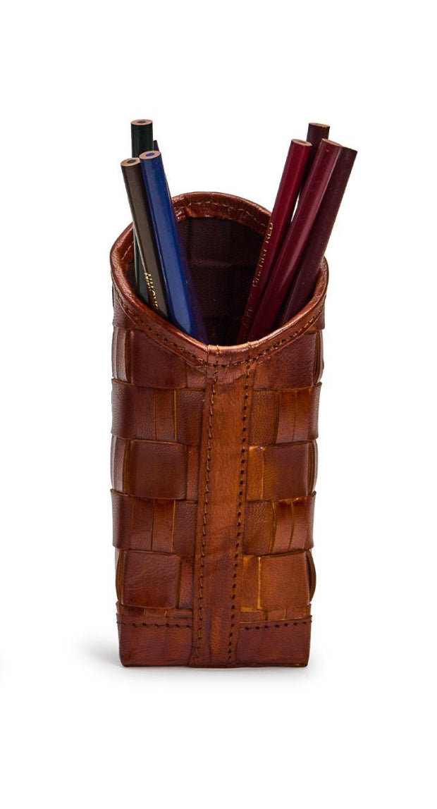 CHESTNUT WOVEN LEATHER EYEGLASS / ACCESSORY HOLDER