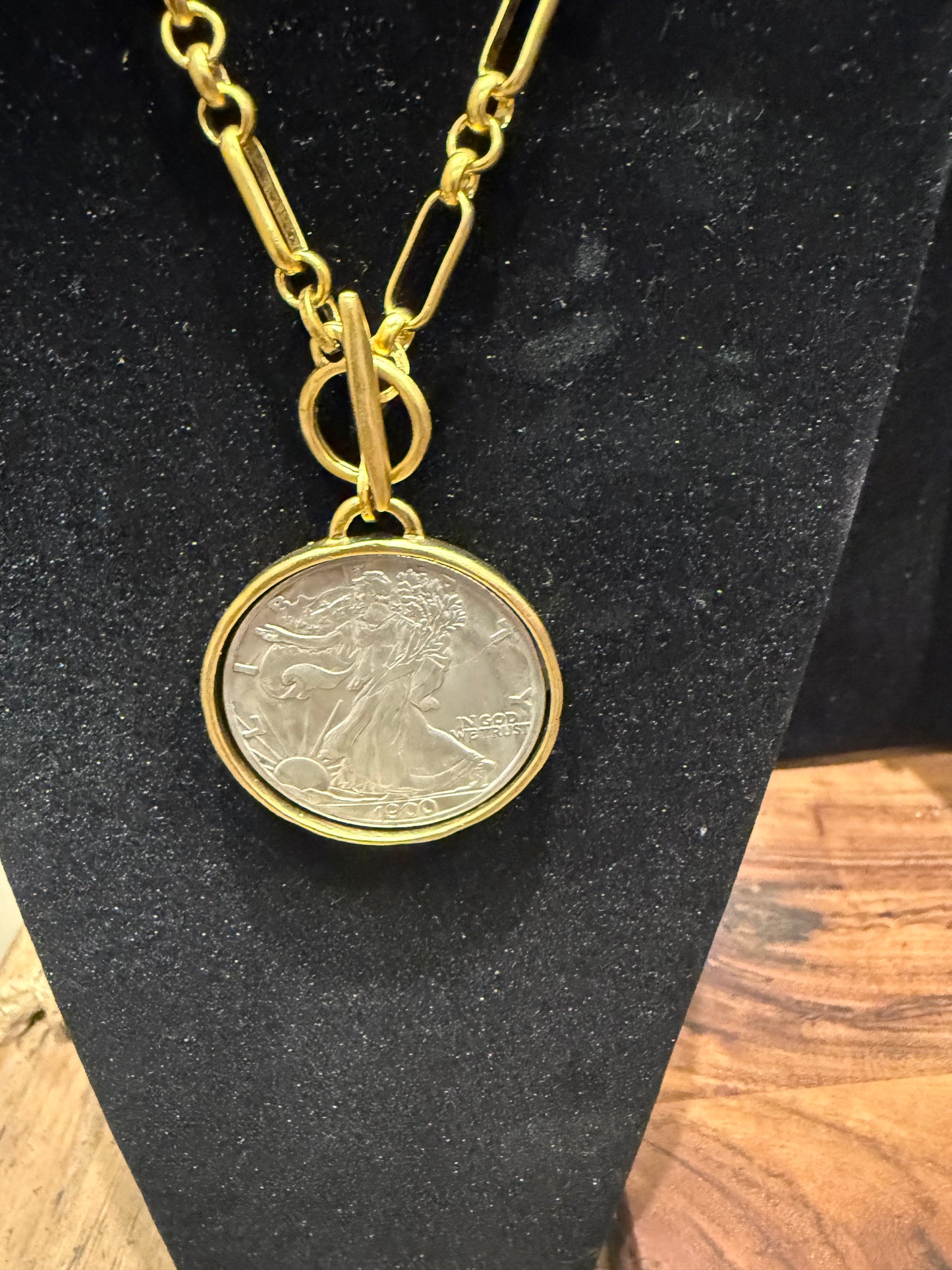 Tri-colored chain Coin necklace