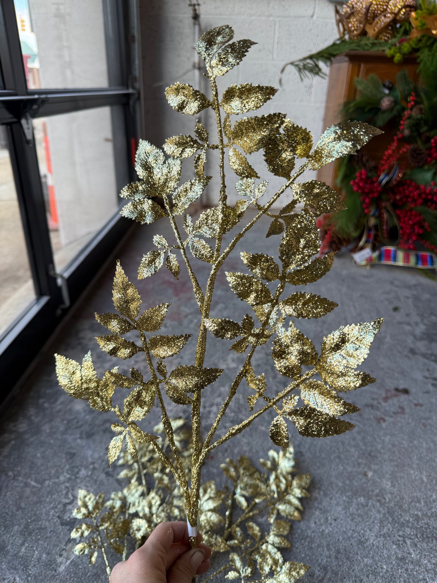 Bundle of 3 - 28” Gold Glitter Leaf Spray