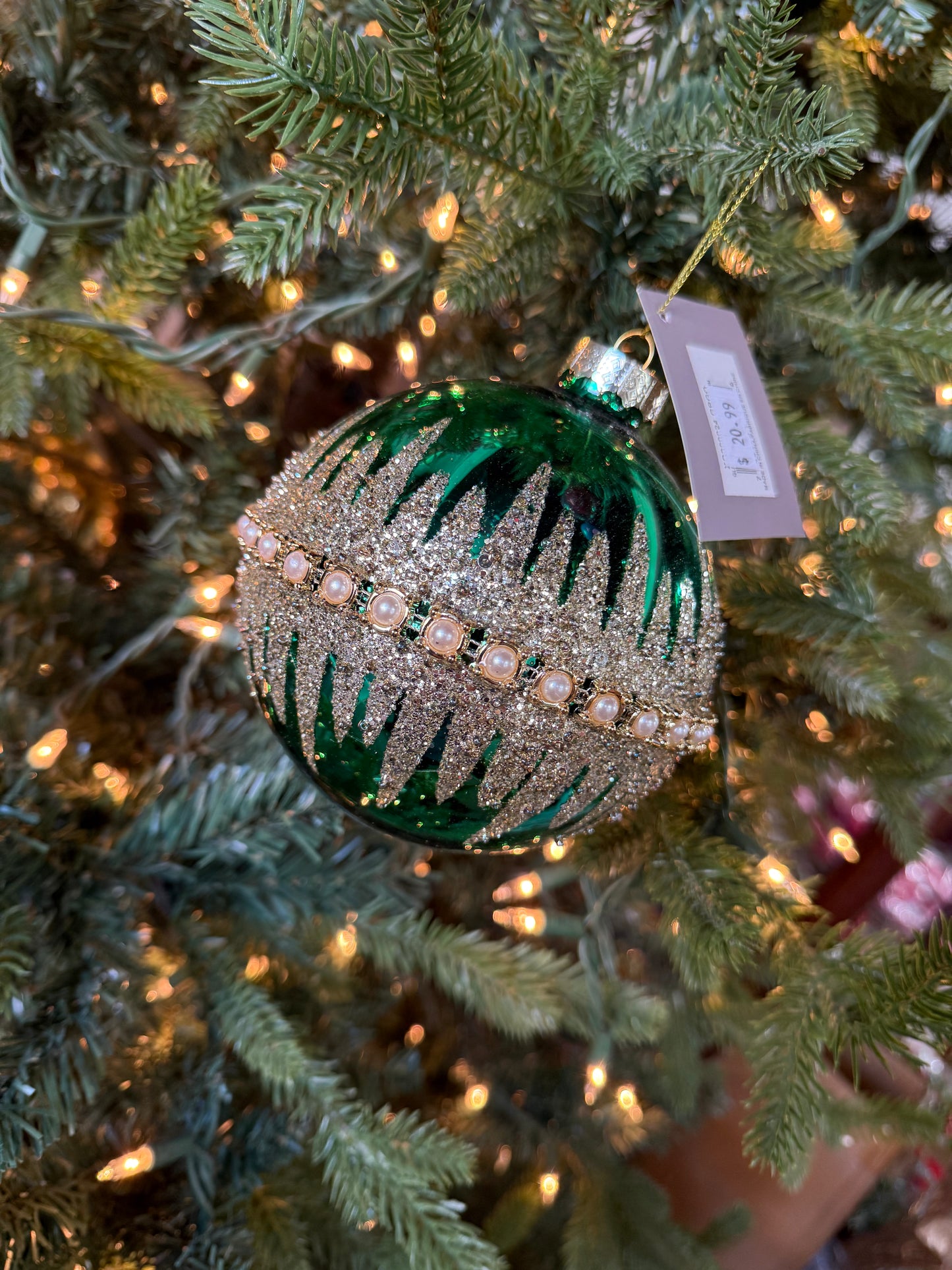 120 mm Glitter Pearl Band Glass Ornament