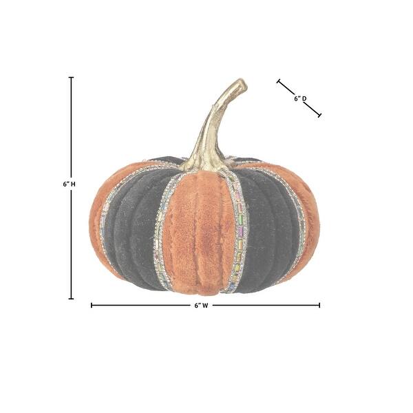 Orange & Black 6” Jeweled Velvet Pumpkin