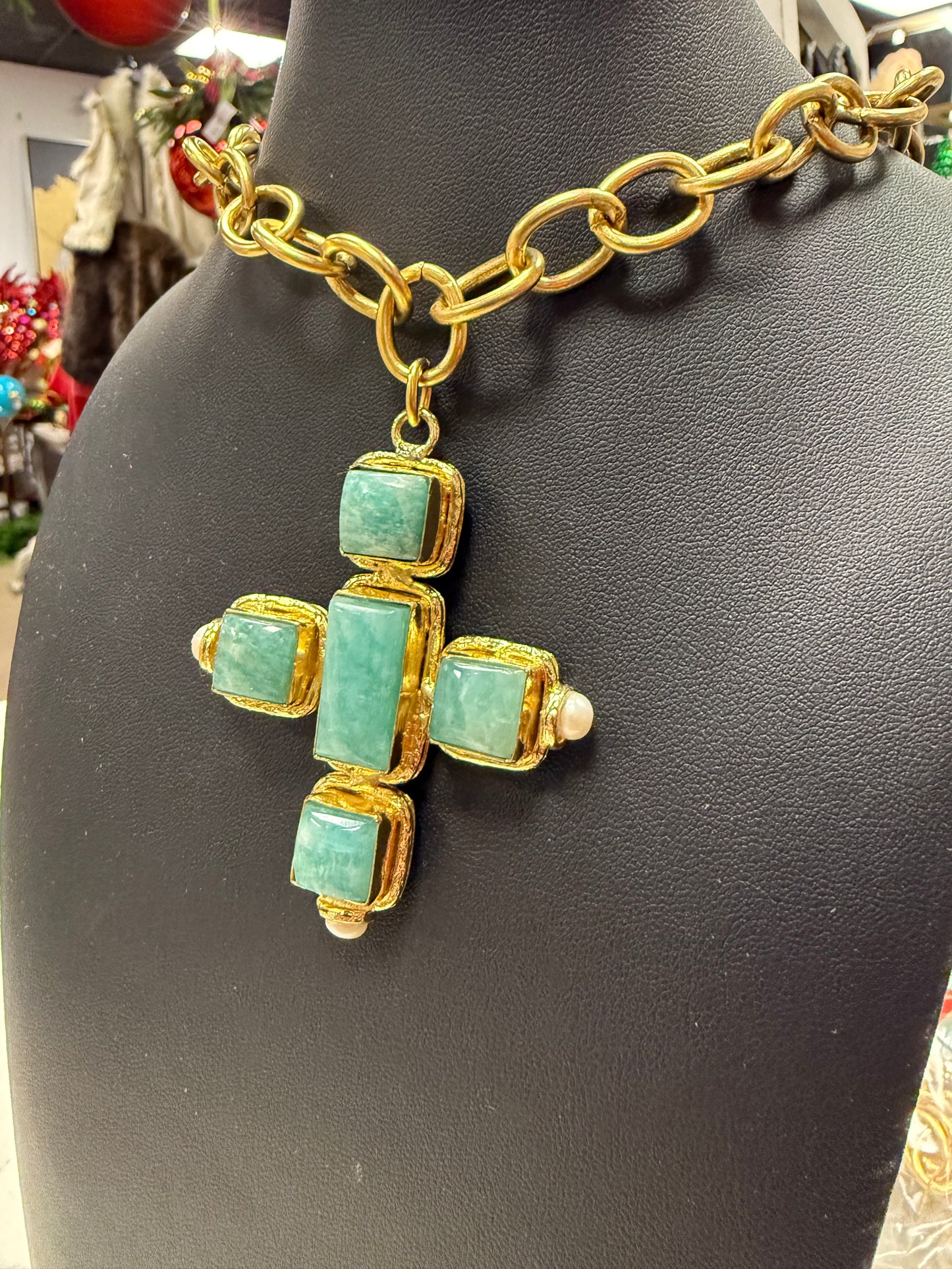 Gold Cross Statement Chain Necklace