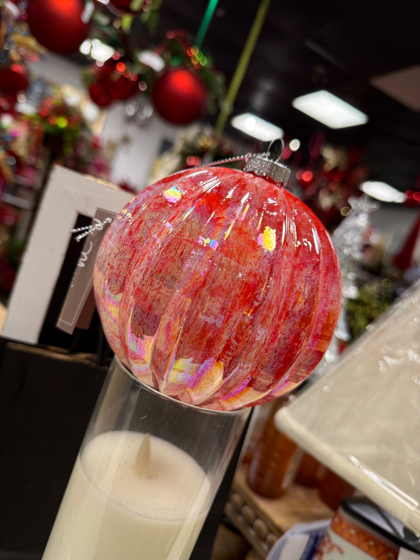 120mm Coral Fluted Glass Ornament