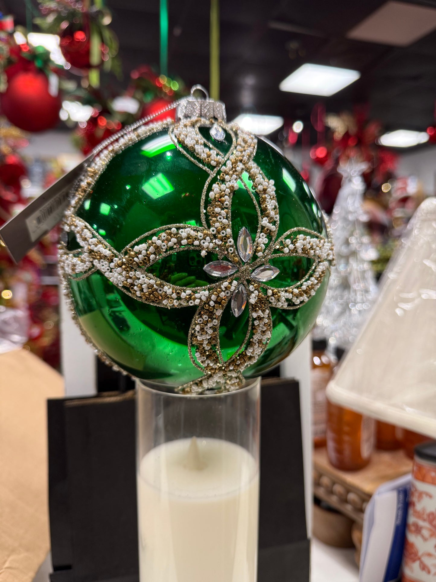 150mm Green Beaded Ball - Glass